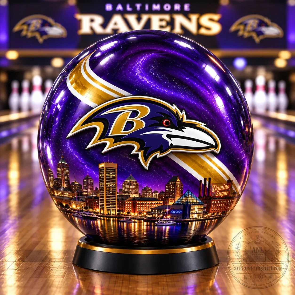 Baltimore Ravens NFL Football Team Skyline Collector's Display Bowling Ball