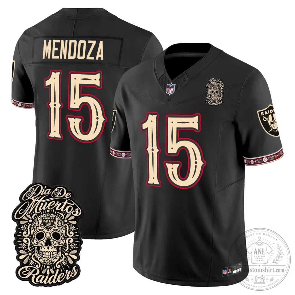Las Vegas Raiders Dia de los Muertos Mendoza Number 15 Football Jersey Las Vegas Raiders Dia de los Muertos Mendoza Number 15 Football Jersey