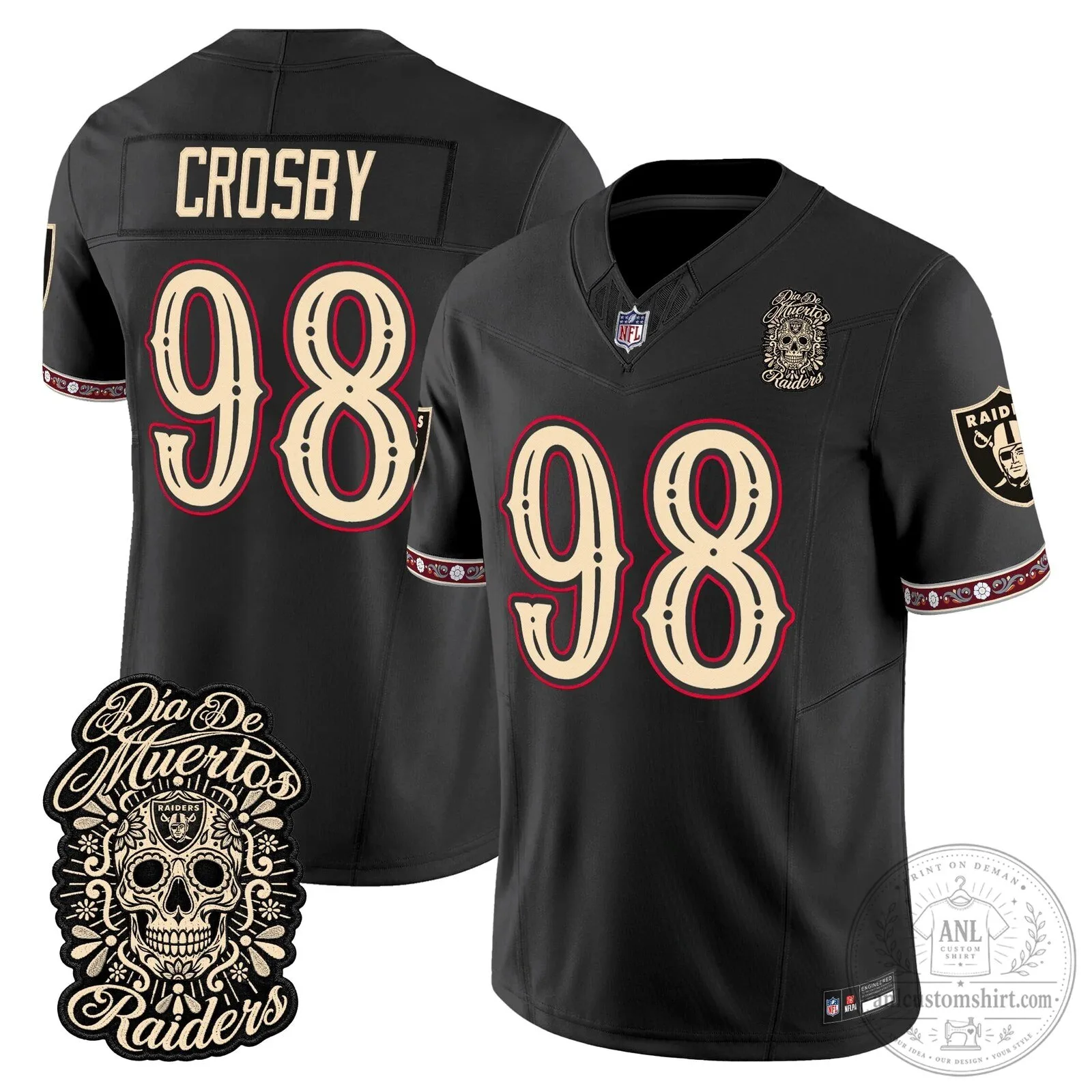 Las Vegas Raiders Dia de los Muertos Mendoza Number 15 Football Jersey 50 Las Vegas Raiders Dia de los Muertos Mendoza Number 15 Football Jersey