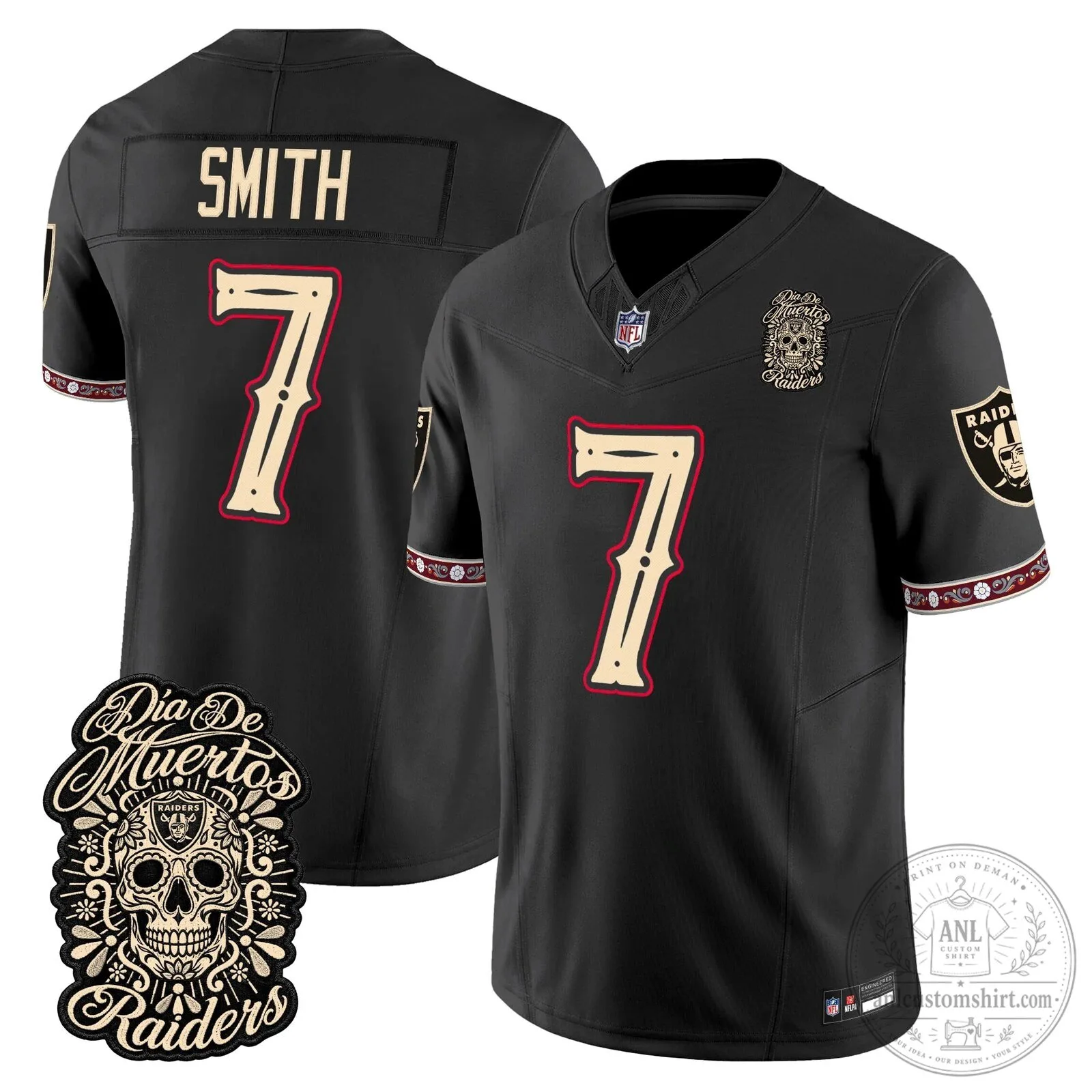Las Vegas Raiders Dia de los Muertos Mendoza Number 15 Football Jersey 51 Las Vegas Raiders Dia de los Muertos Mendoza Number 15 Football Jersey