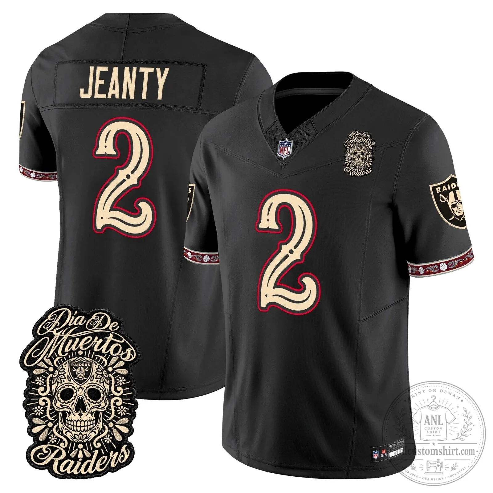 Las Vegas Raiders Dia de los Muertos Mendoza Number 15 Football Jersey 52 Las Vegas Raiders Dia de los Muertos Mendoza Number 15 Football Jersey