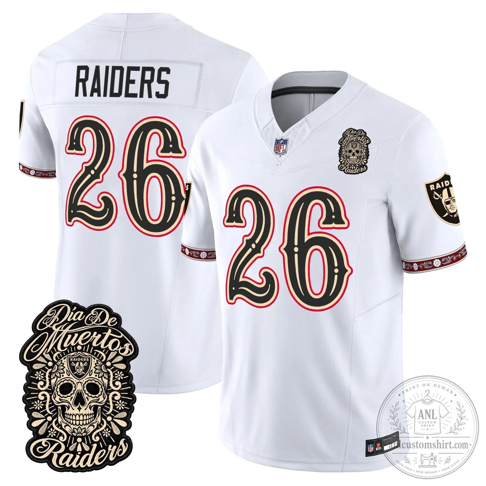 Las Vegas Raiders Dia de los Muertos Mendoza Number 15 Football Jersey 69 Las Vegas Raiders Dia de los Muertos Mendoza Number 15 Football Jersey