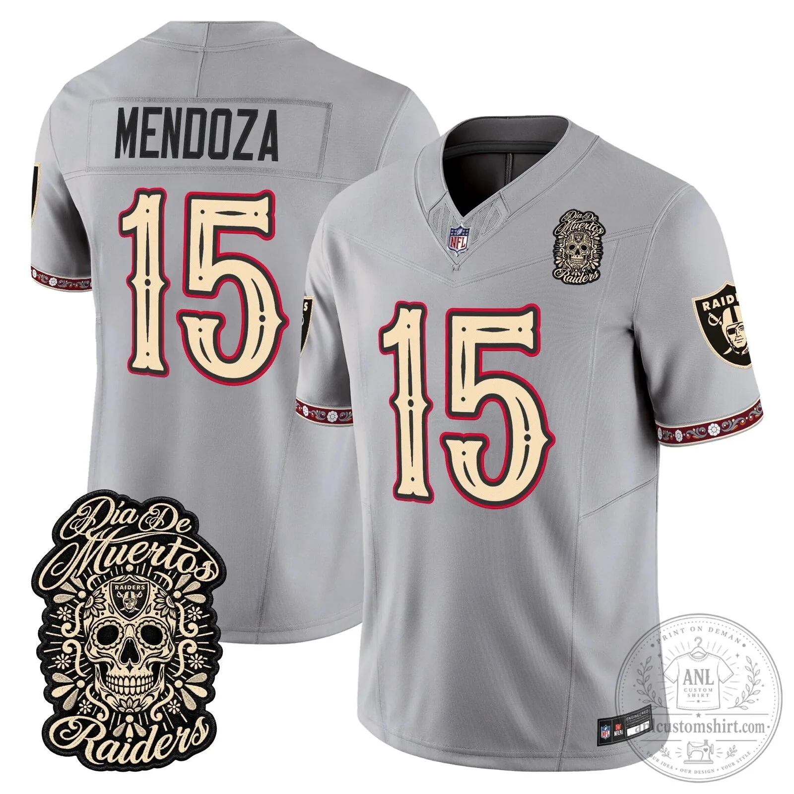 Las Vegas Raiders Dia de los Muertos Mendoza Number 15 Football Jersey 70 Las Vegas Raiders Dia de los Muertos Mendoza Number 15 Football Jersey