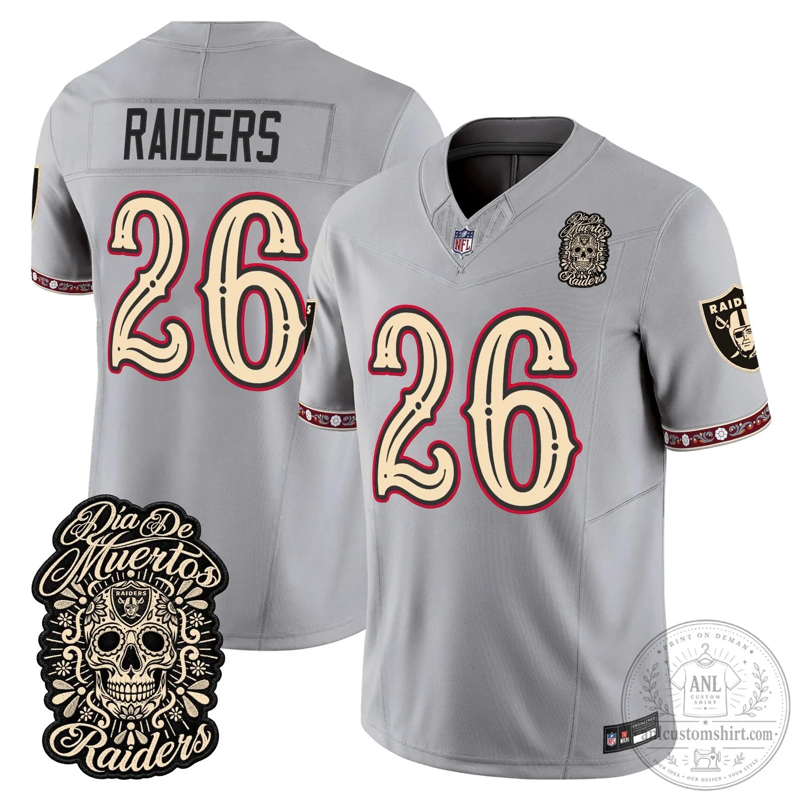 Las Vegas Raiders Dia de los Muertos Mendoza Number 15 Football Jersey 80 Las Vegas Raiders Dia de los Muertos Mendoza Number 15 Football Jersey