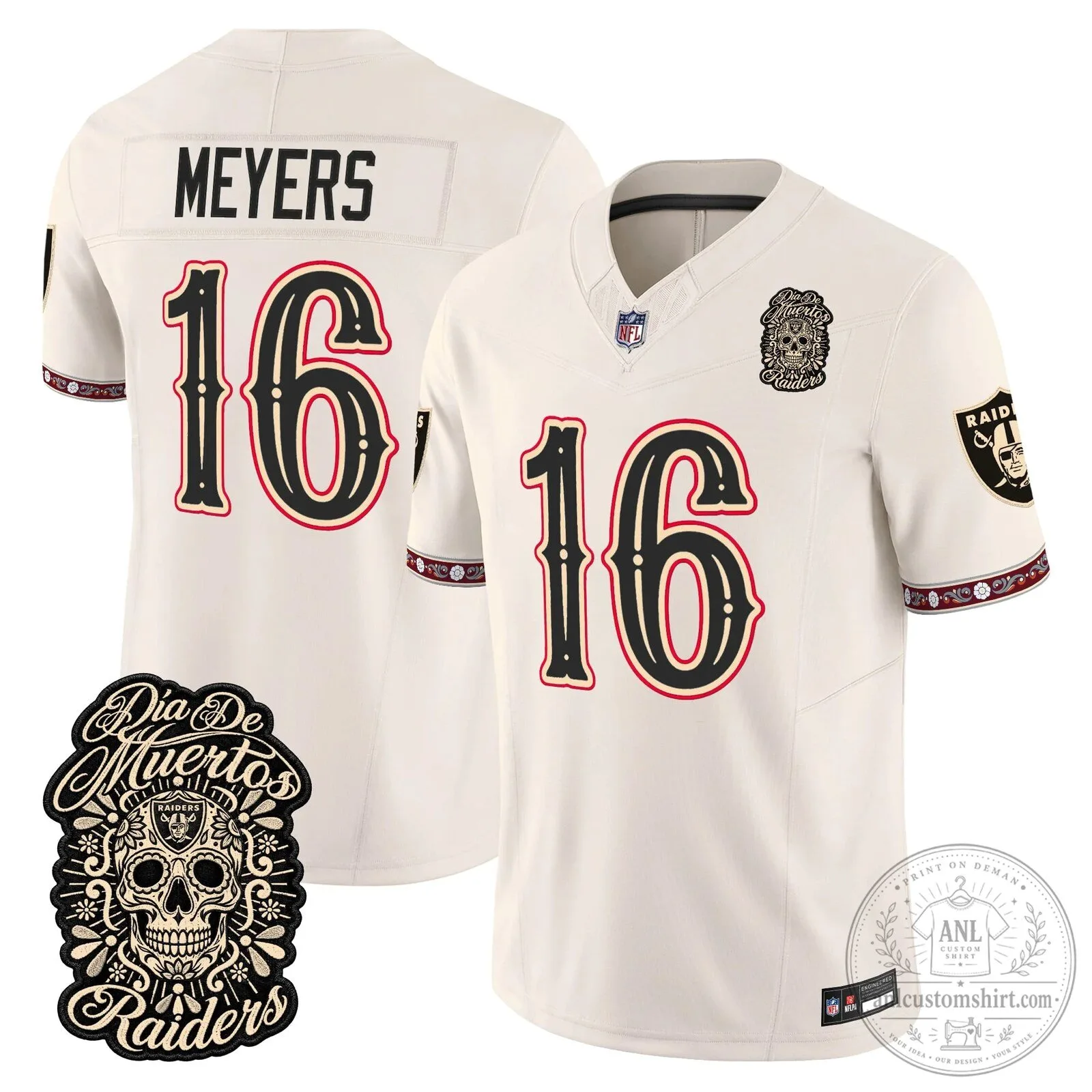 Las Vegas Raiders Dia de los Muertos Mendoza Number 15 Football Jersey 87 Las Vegas Raiders Dia de los Muertos Mendoza Number 15 Football Jersey