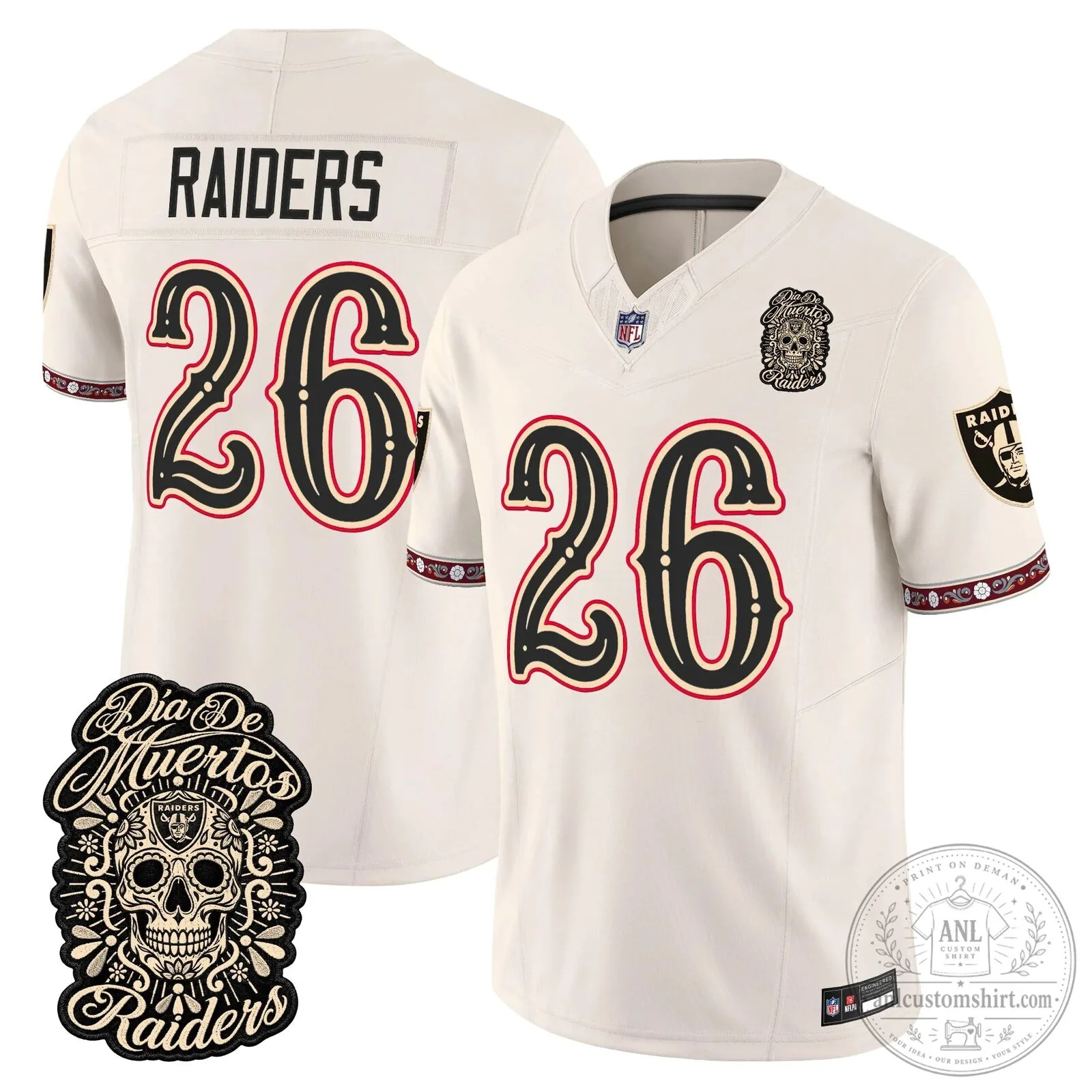 Las Vegas Raiders Dia de los Muertos Mendoza Number 15 Football Jersey 91 Las Vegas Raiders Dia de los Muertos Mendoza Number 15 Football Jersey