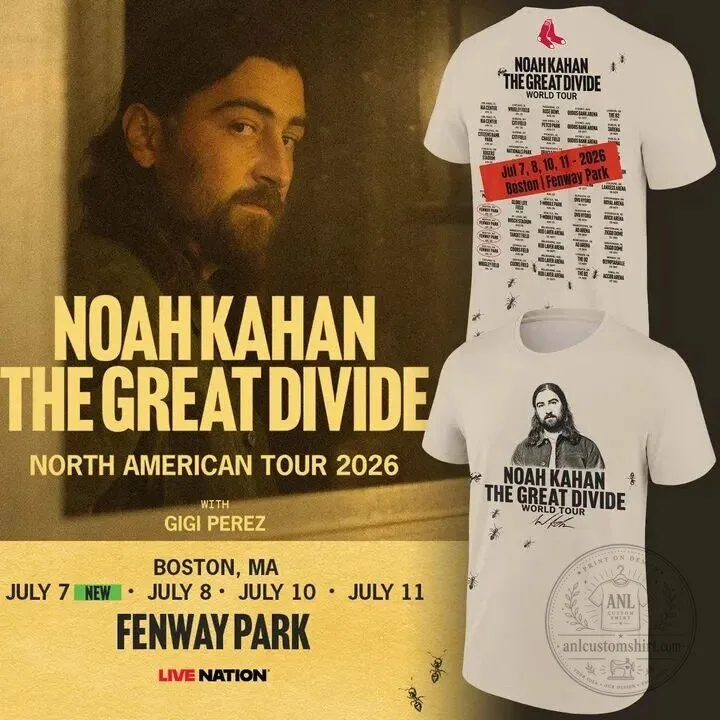 Noah Kahan The Great Divide World Tour 2026 Fenway Park T-Shirt