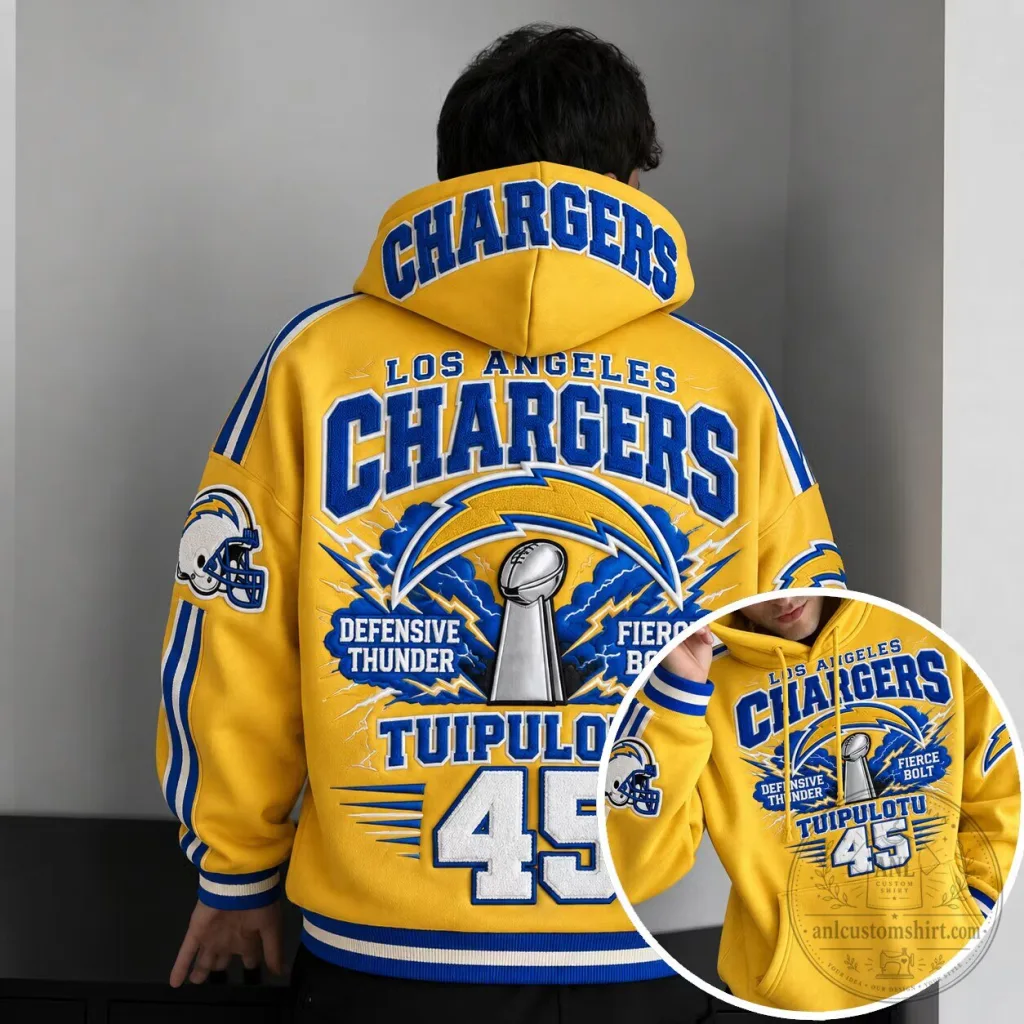 Los Angeles Chargers Justin Herbert Defensive Thunder Yellow Hoodie Los Angeles Chargers Justin Herbert Defensive Thunder Yellow Hoodie