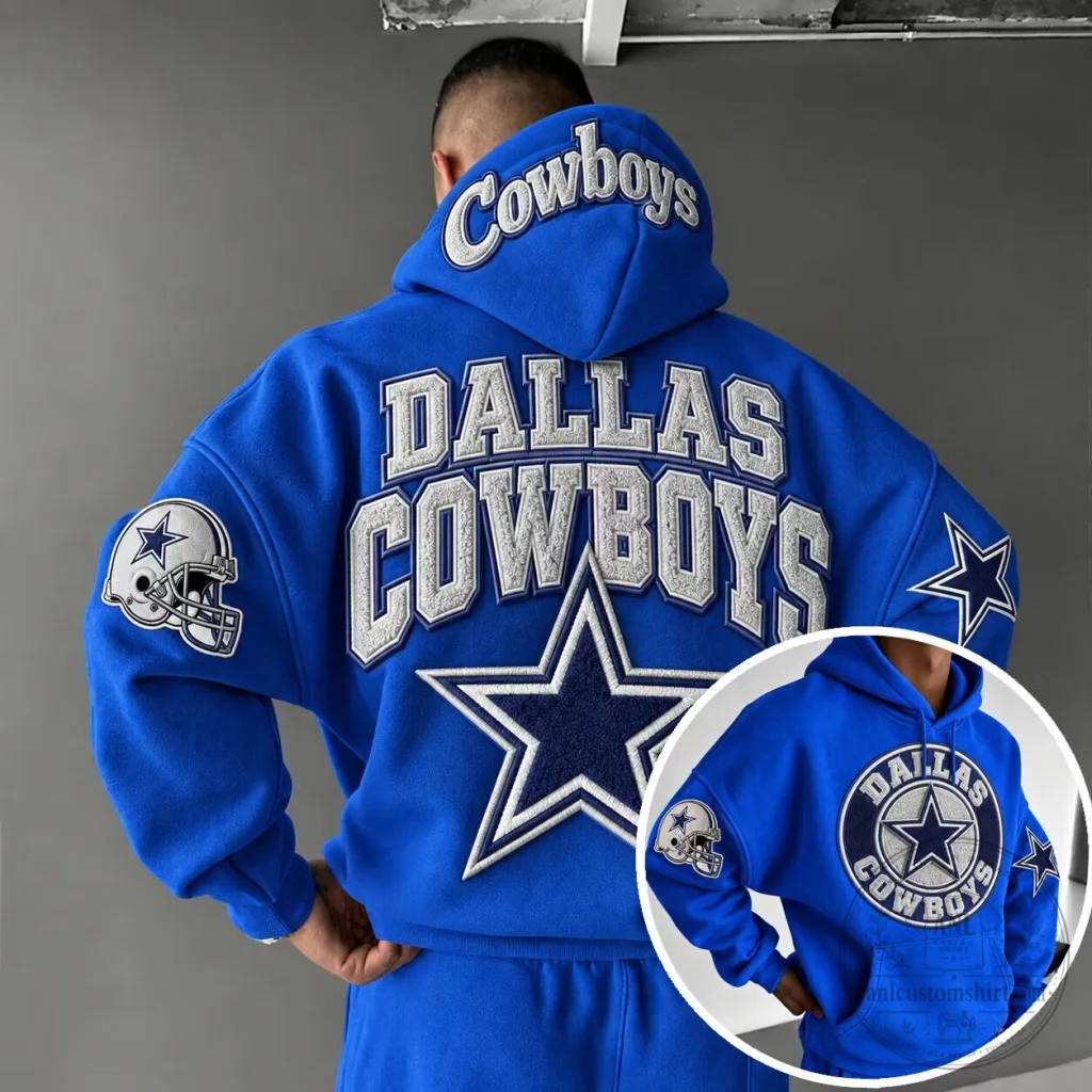 Dallas Cowboys NFL Football Team Blue Embroidered Logo Hoodie Dallas Cowboys NFL Football Team Blue Embroidered Logo Hoodie