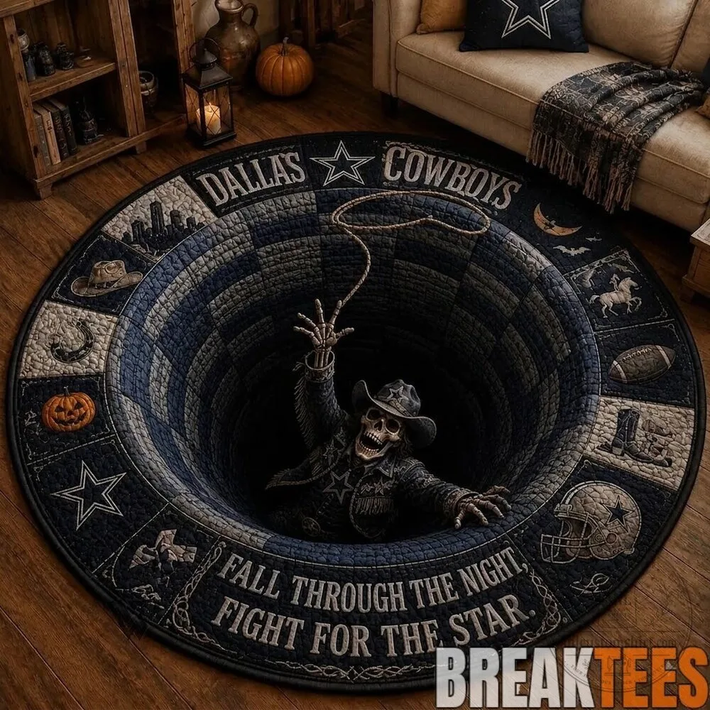 Dallas Cowboys Skeleton Fall Through The Night Round Rug