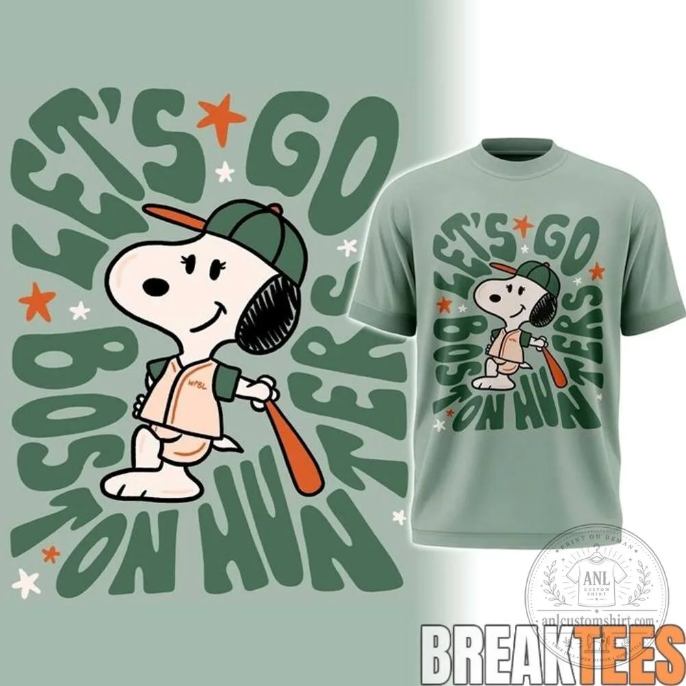 Snoopy Boston Hunters Baseball Fan Let's Go Baseball Game Day T-Shirt