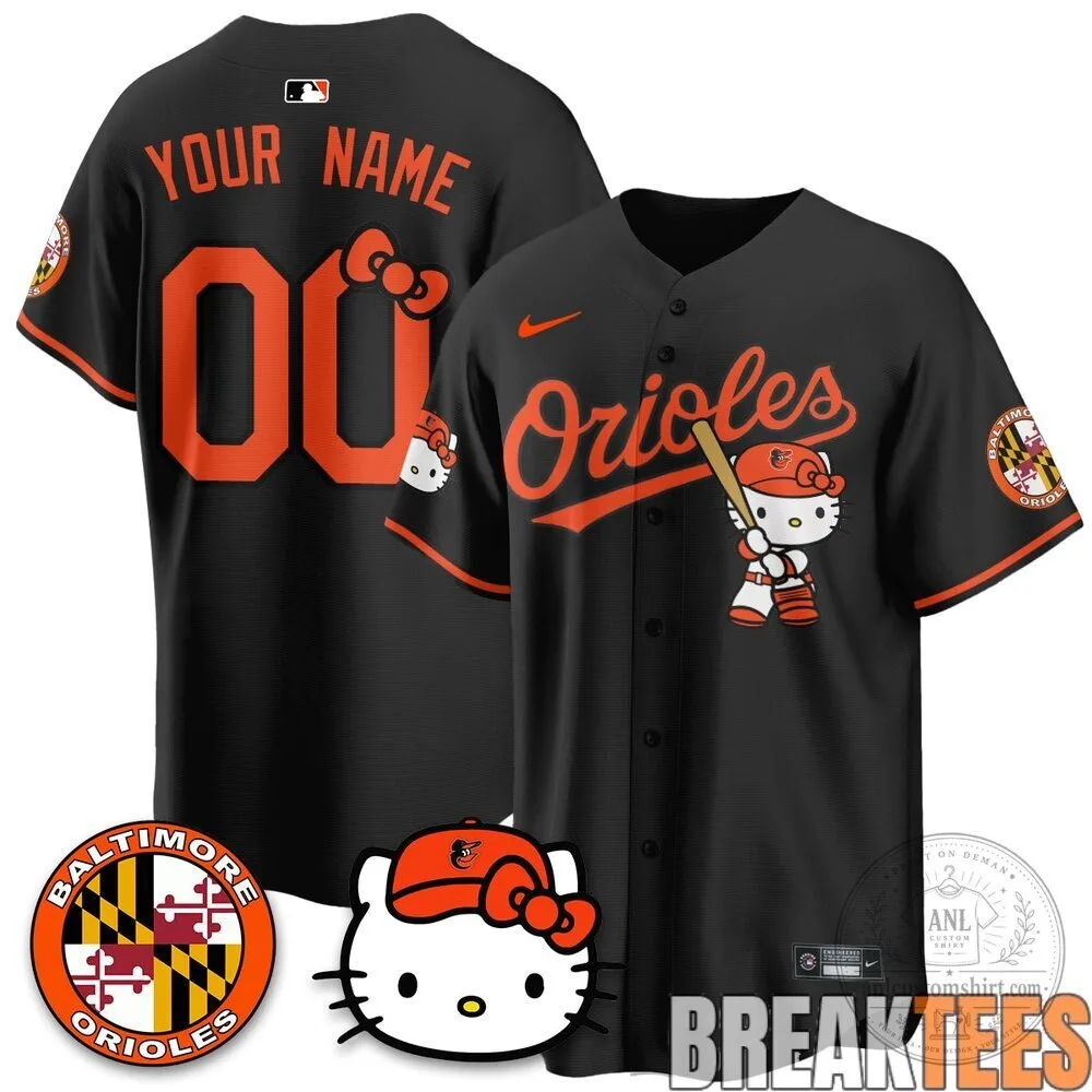 Baltimore Orioles Hello Kitty Baseball Jersey Custom Name Number