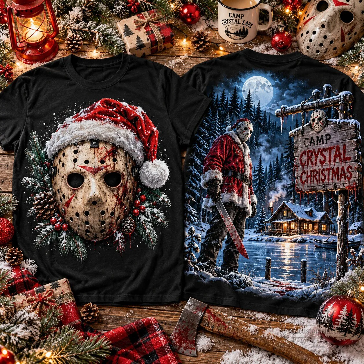 Jason Voorhees Camp Crystal Lake Christmas Horror Movie Black T-Shirt