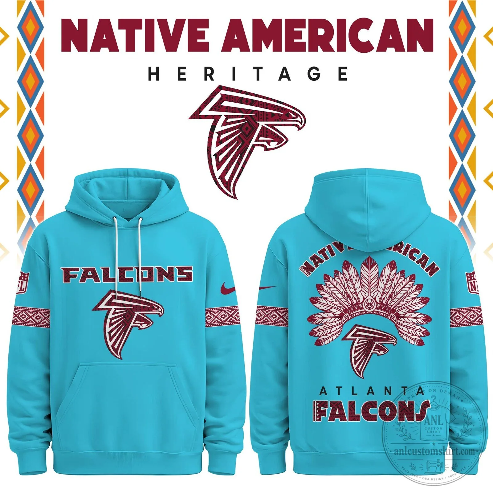 Atlanta Falcons Native American Heritage Design Pullover Hoodie