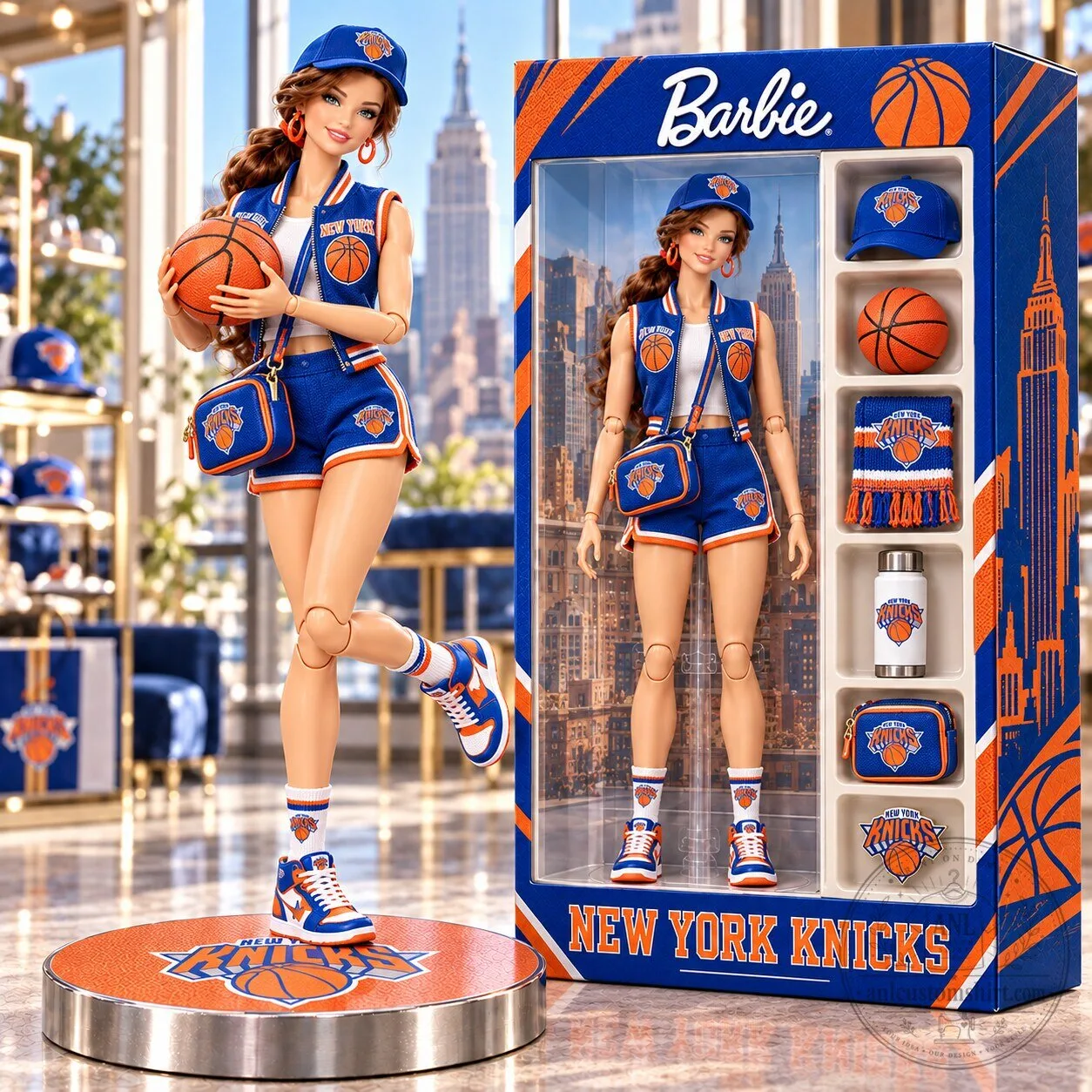 New York Knicks Barbie Doll Collectible Figure with Basketball Accessories