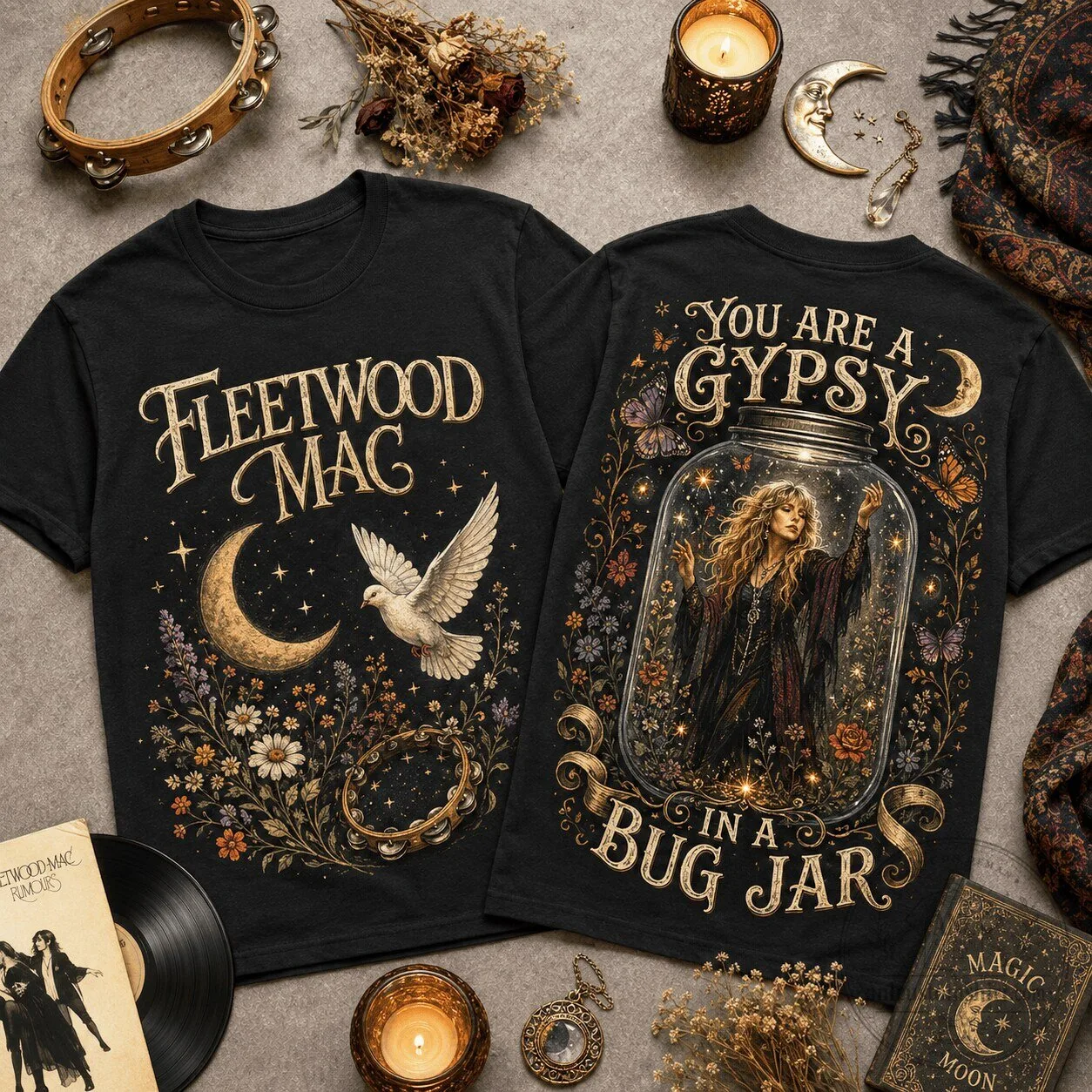 Fleetwood Mac Gypsy In A Bug Jar Black Graphic T-Shirt