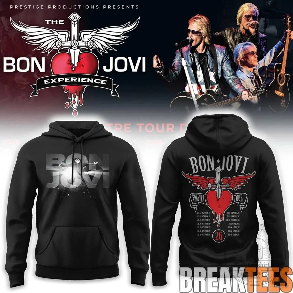 Bon Jovi Forever Tour 2026 Concert Dates Black Pullover Hoodie