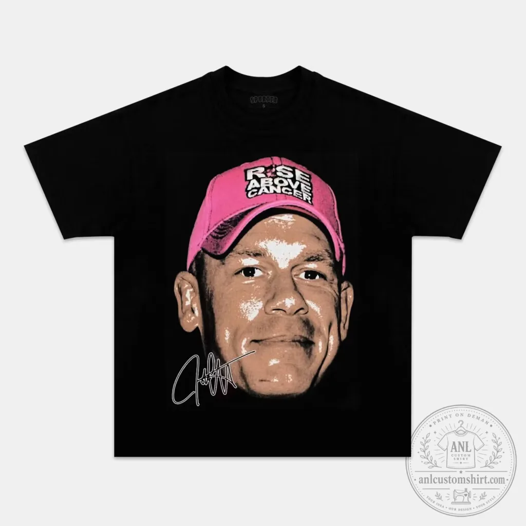 John Cena Rise Above Cancer Pink Hat Portrait T-Shirt John Cena Rise Above Cancer Pink Hat Portrait T-Shirt