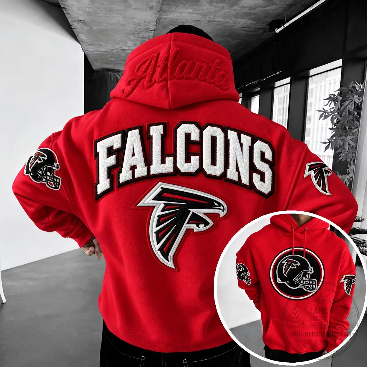 Atlanta Falcons NFL Football Team Red Embroidered Pullover Hoodie