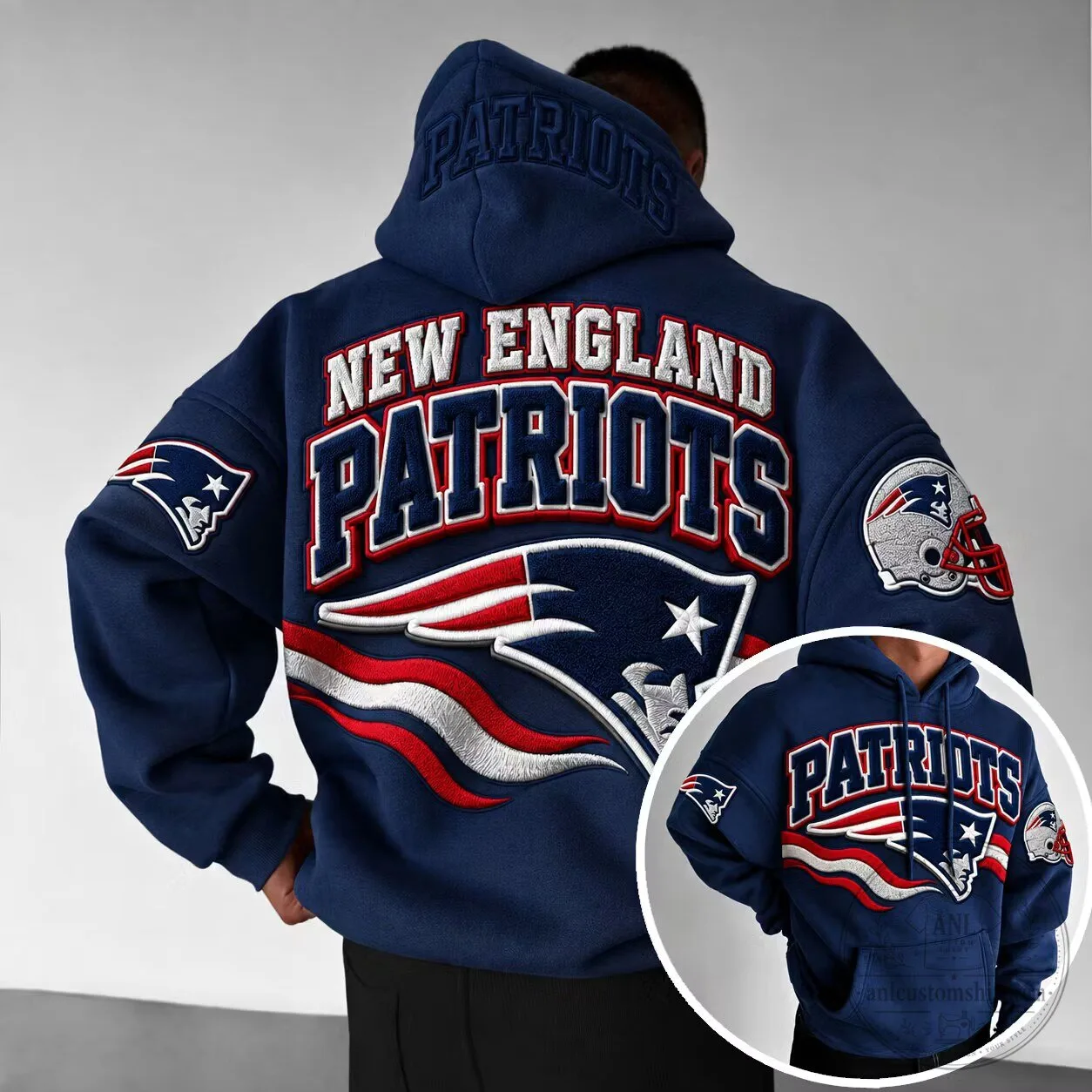 New England Patriots Embroidered Logo Navy Blue Hoodie