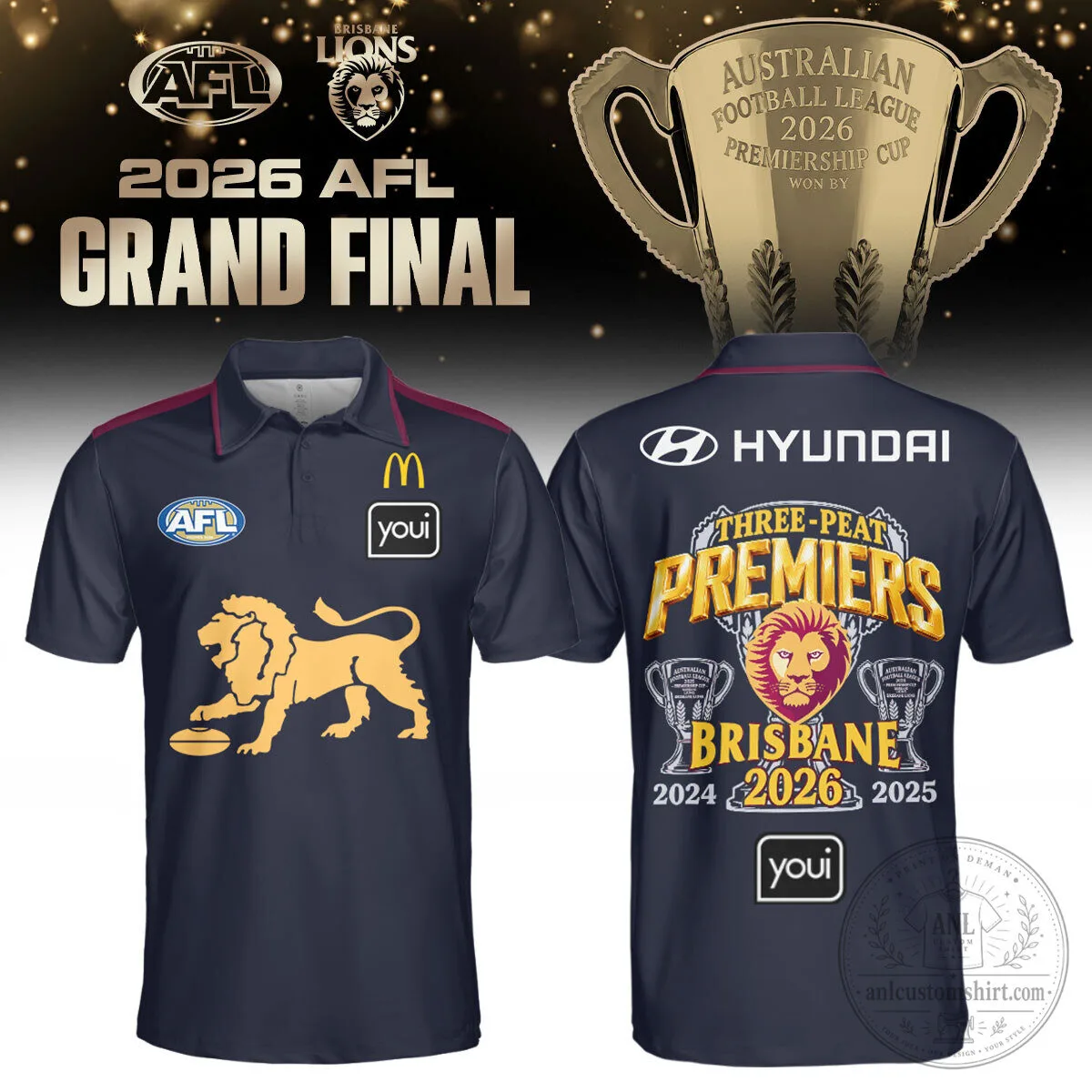 Brisbane Lions Australian Football League Three-Peat Premiers Polo Shirt