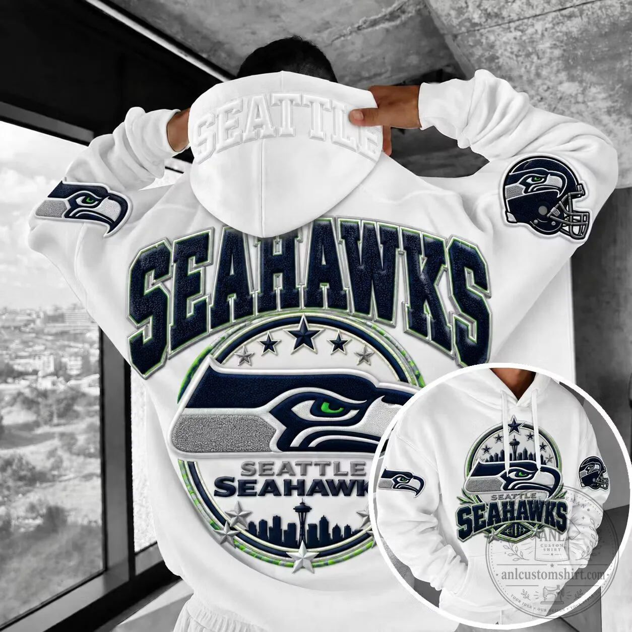 Seattle Seahawks Football Team Logo White Hoodie