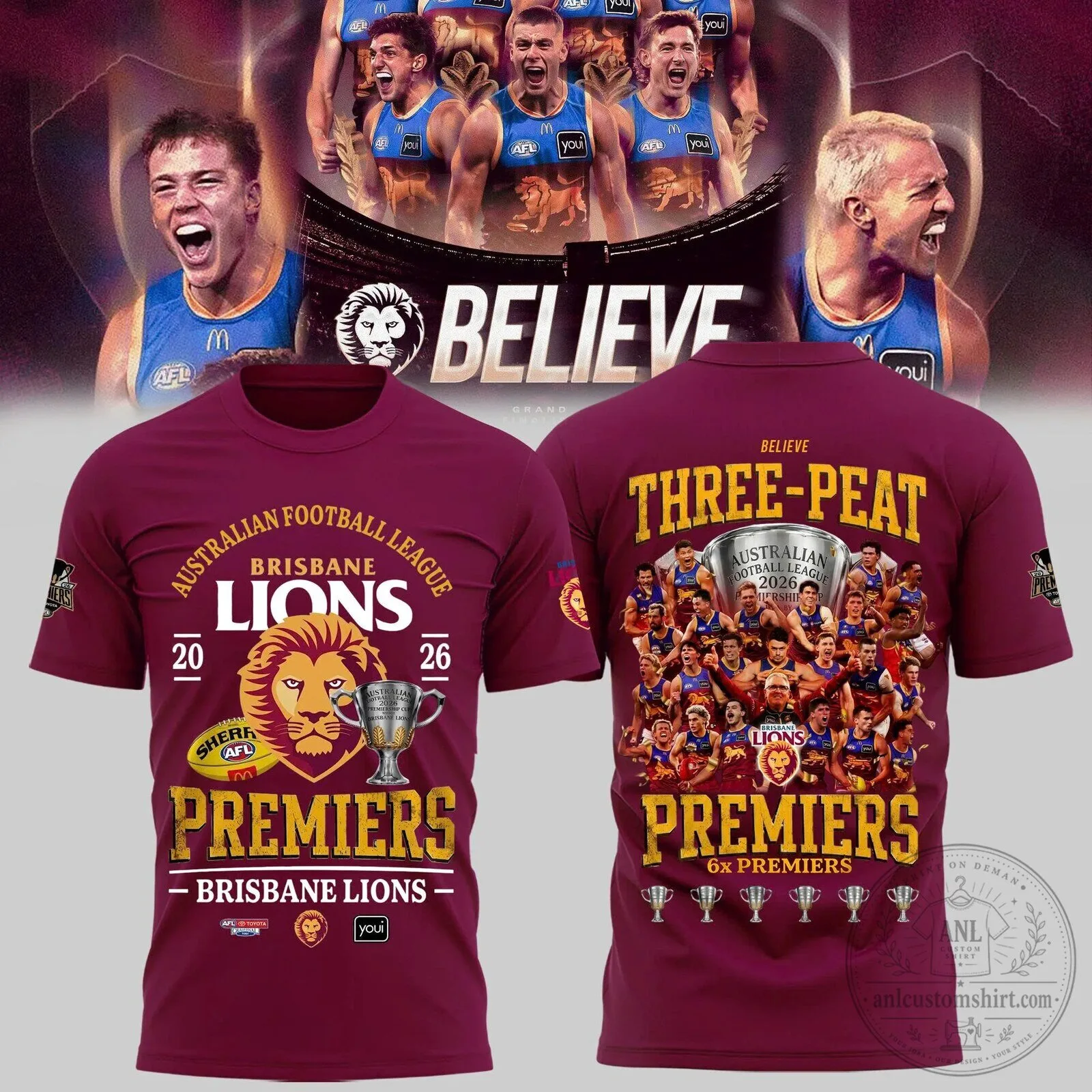 Brisbane Lions 2026 AFL Three-Peat Premiers Commemorative T-Shirt