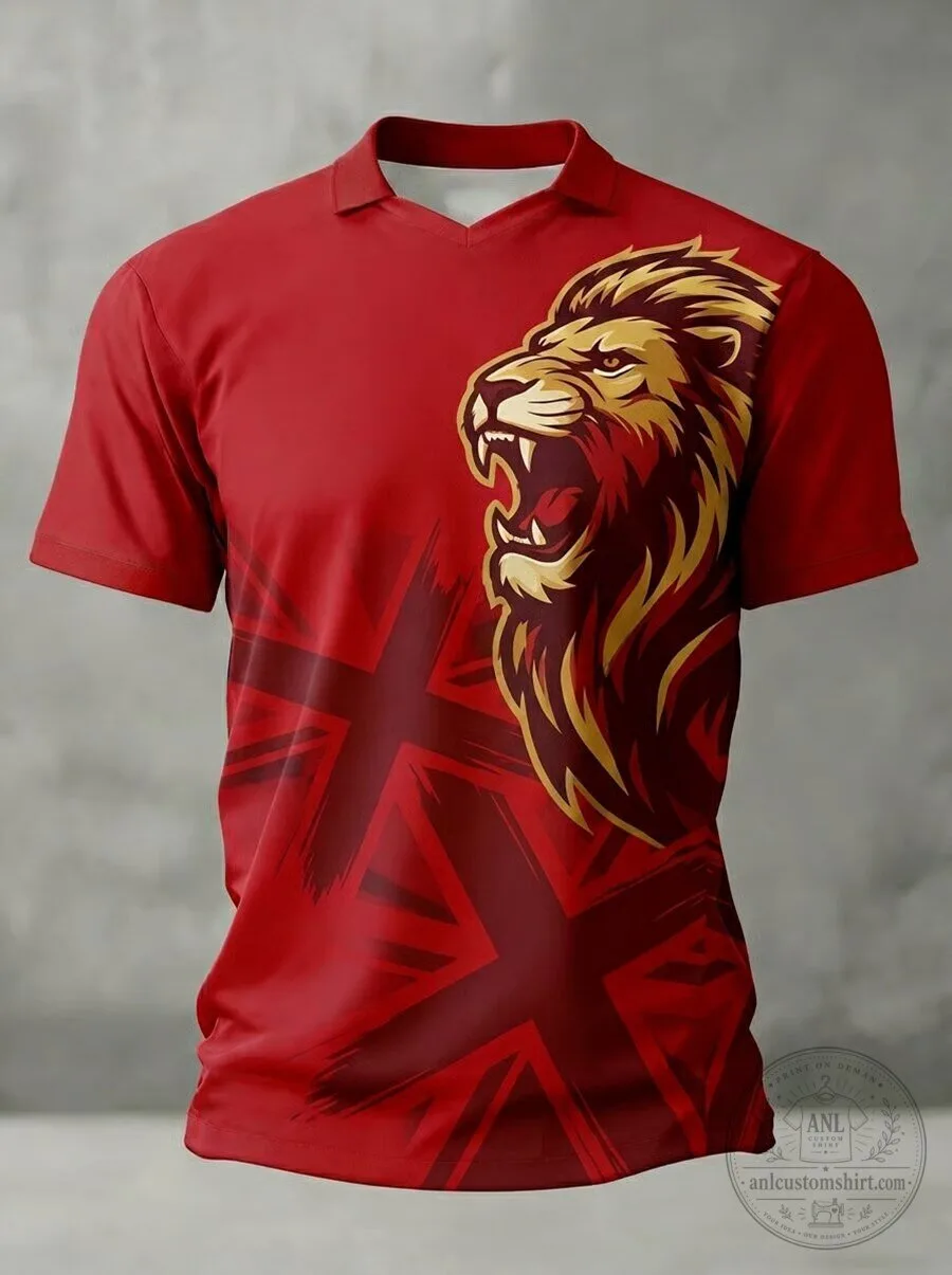 England Soccer Lion Crest Red Polo Shirt for Men