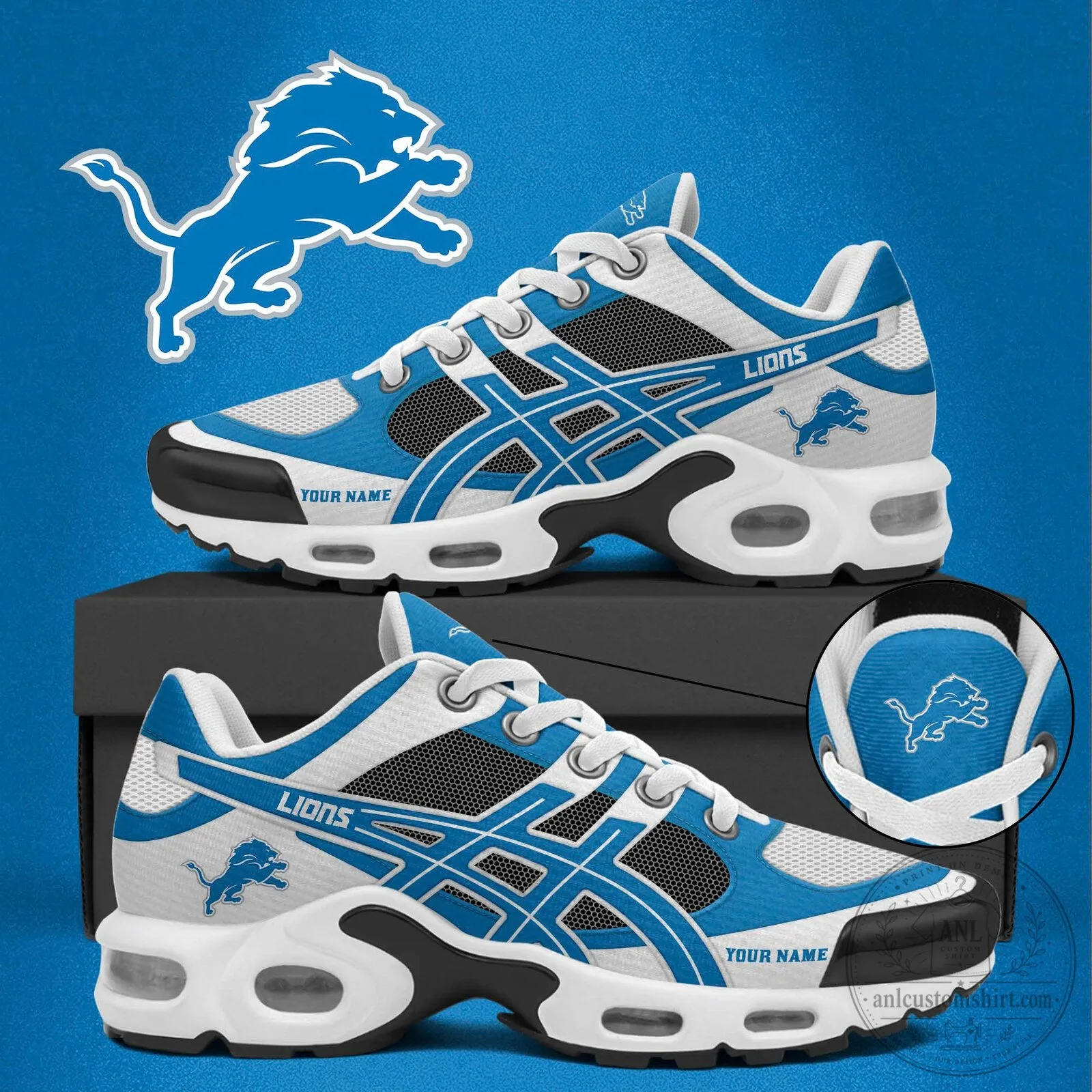 Detroit Lions Team Logo Custom Name Air Max Plus Sneakers
