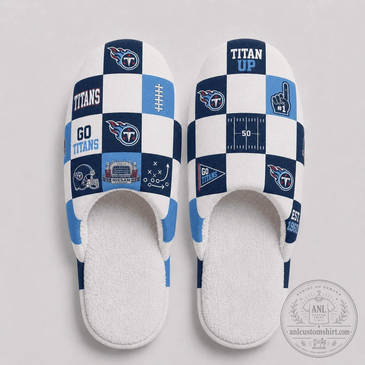 Tennessee Titans Checkered Pattern Football Team Logo Slippers