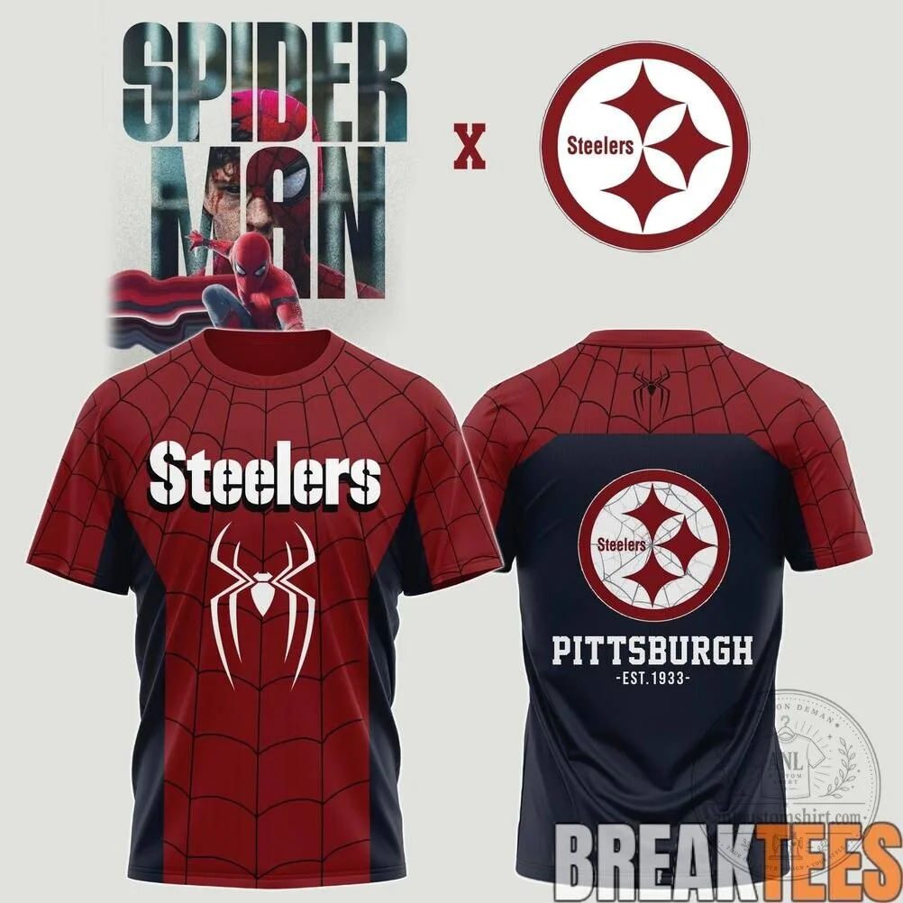 Pittsburgh Steelers Spider-Man Superhero Football Fan T-Shirt