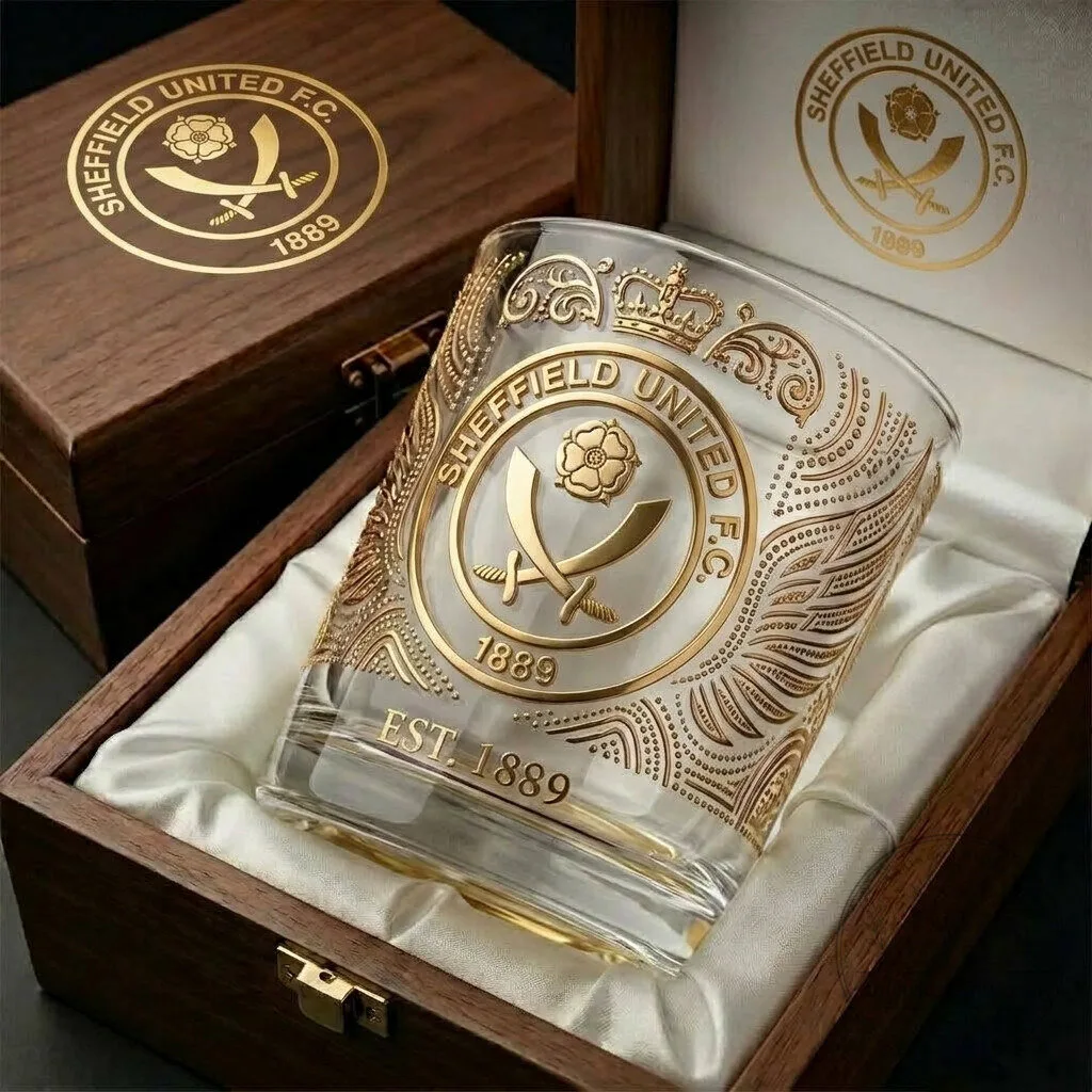 Sheffield United Football Club Gold Etched Whiskey Glass