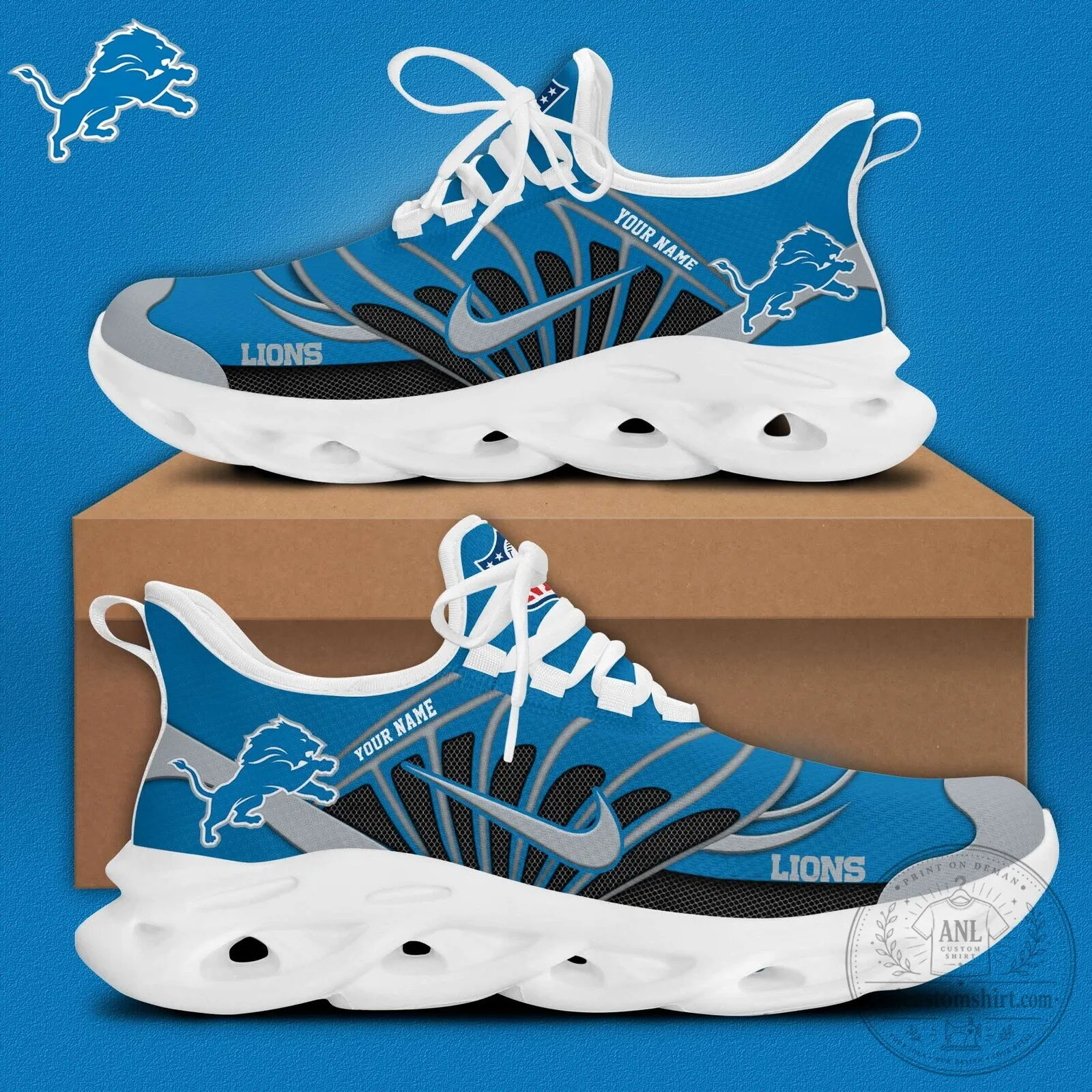 Detroit Lions Personalized Blue Max Soul Shoes
