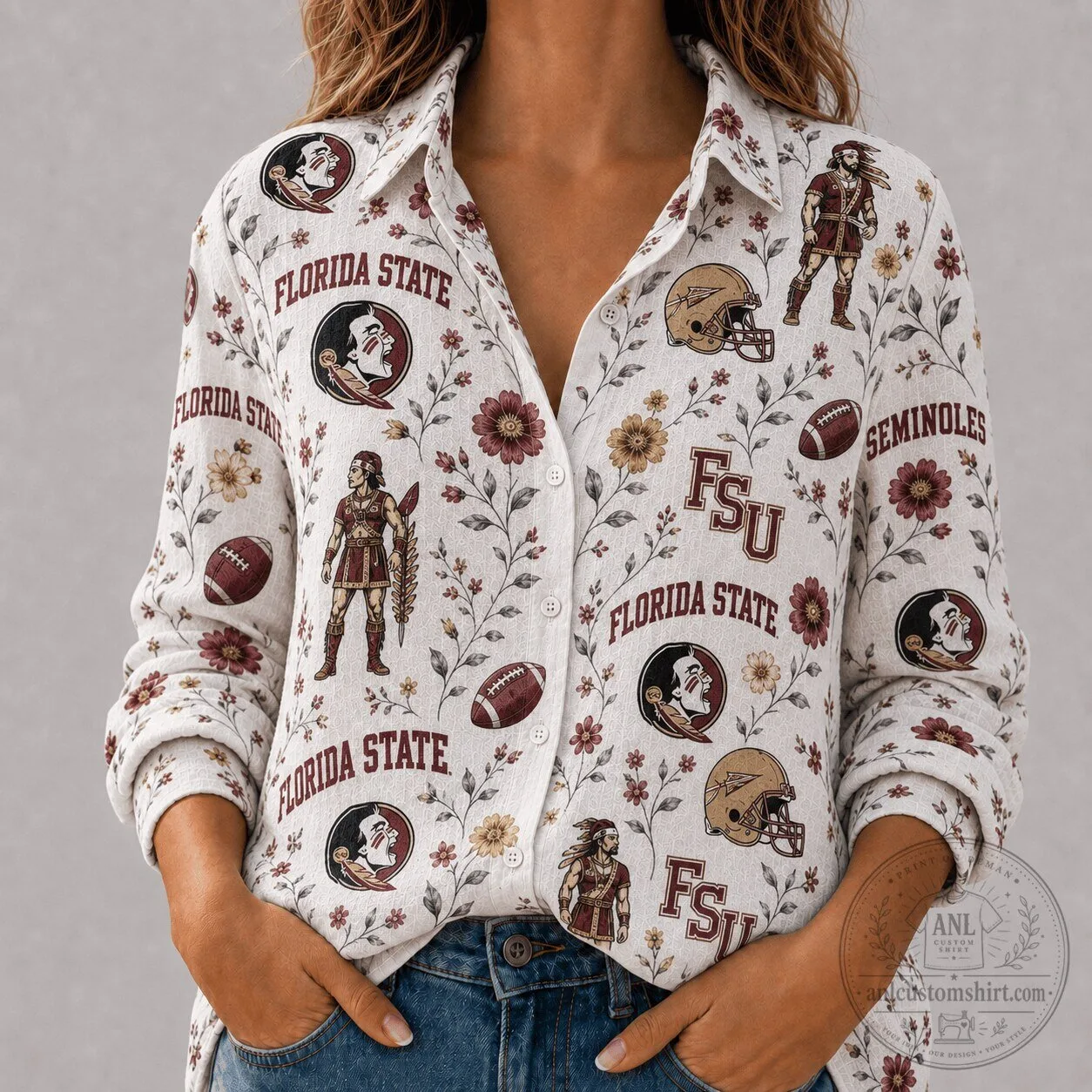 Florida Football State Seminoles Floral Button Down Hawaiian Shirt