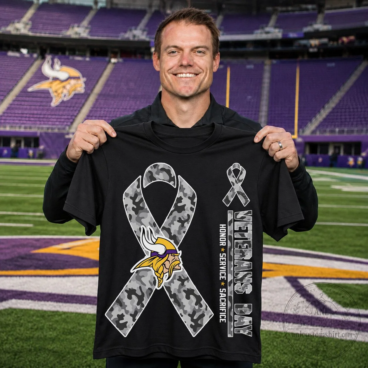 Minnesota Vikings Veterans Day Honor Service Sacrifice Camouflage Ribbon T-Shirt