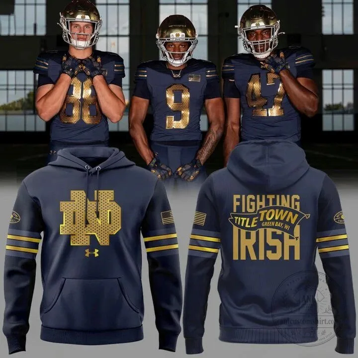 Notre Dame Fighting Irish Football Team Gold Logo Navy Hoodie