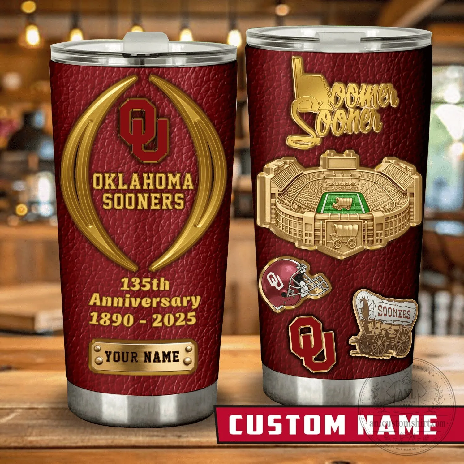 Oklahoma Sooners Football Team 135th Anniversary Custom Name Tumbler