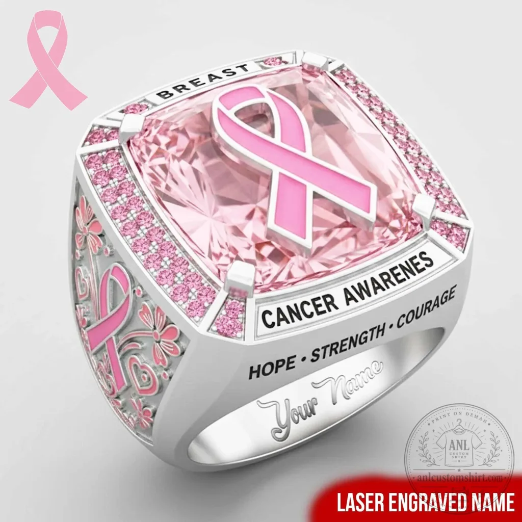 Breast Cancer Awareness Hope Strength Courage Pink Ribbon Ring Breast Cancer Awareness Hope Strength Courage Pink Ribbon Ring