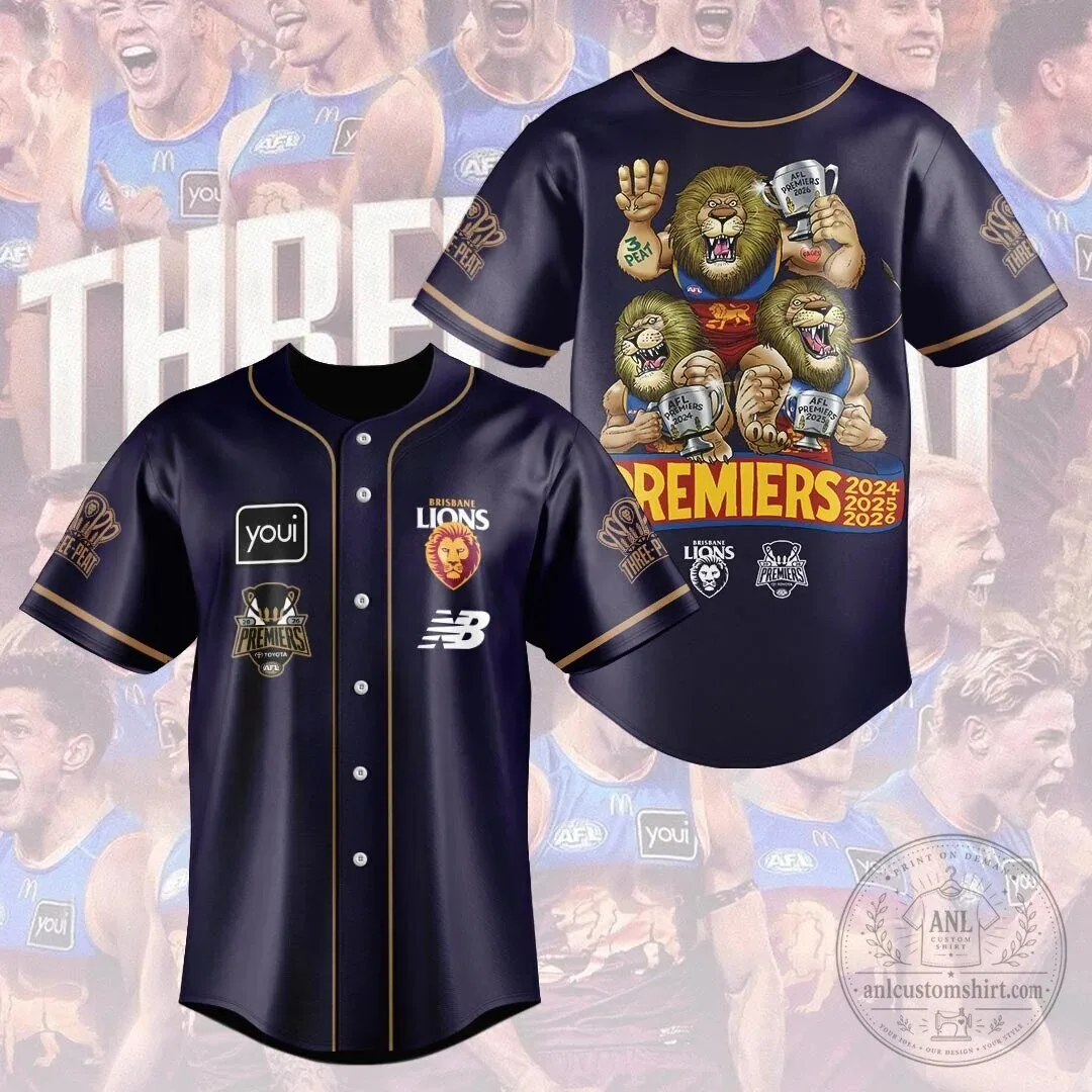Brisbane Lions AFL Premiers Three-Peat Baseball Jersey