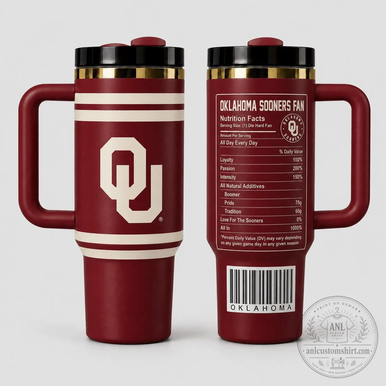 Oklahoma Sooners Football Team Nutrition Facts Insulated Tumbler Mug