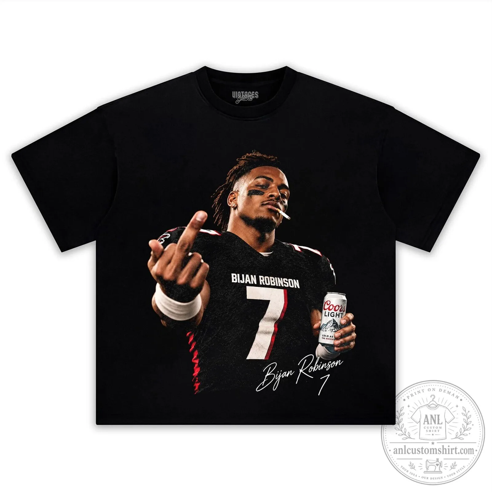 Bijan Robinson Football Player Coors Light Black Graphic T-Shirt