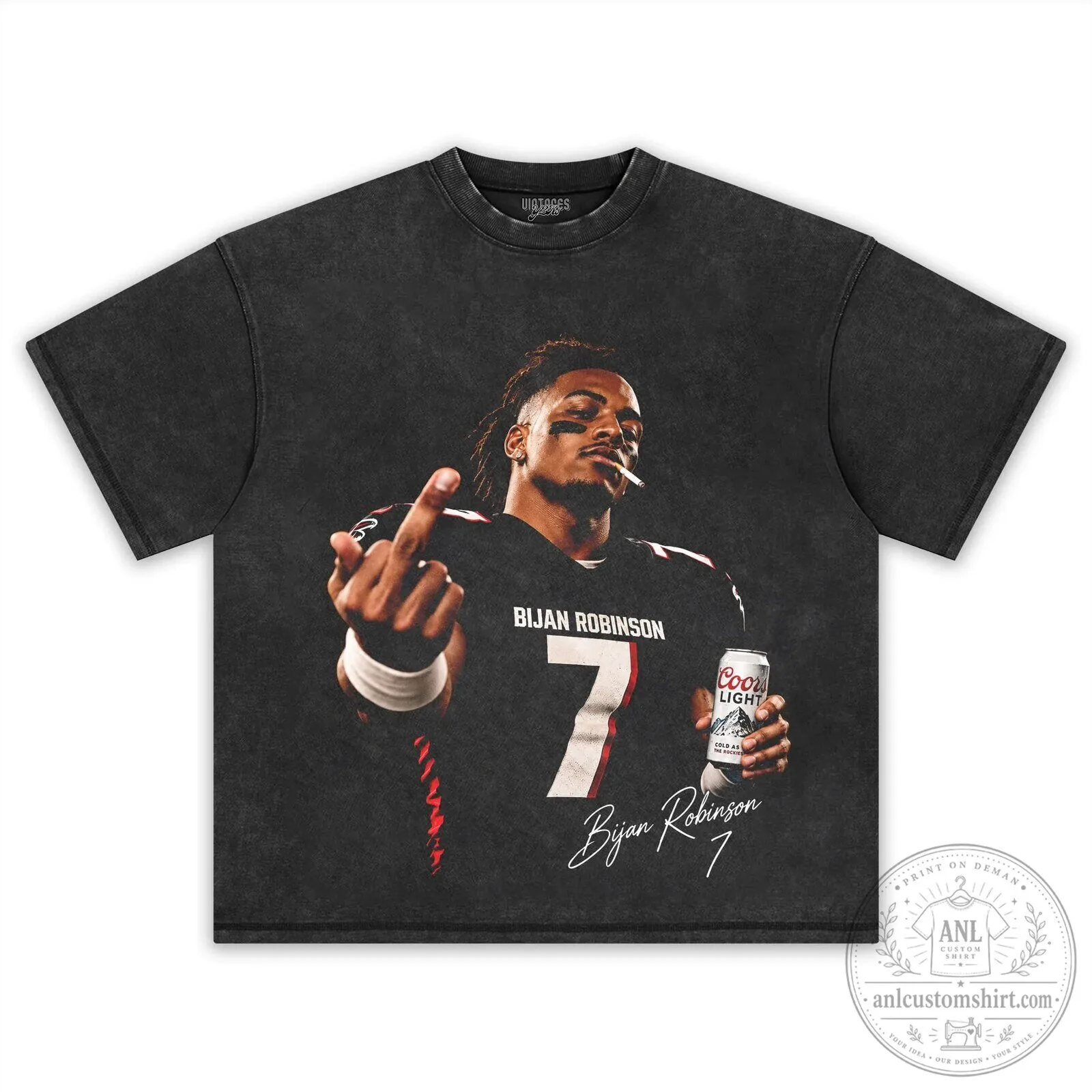 Bijan Robinson Football Player Coors Light Black Graphic T-Shirt 12 Bijan Robinson Football Player Coors Light Black Graphic T-Shirt