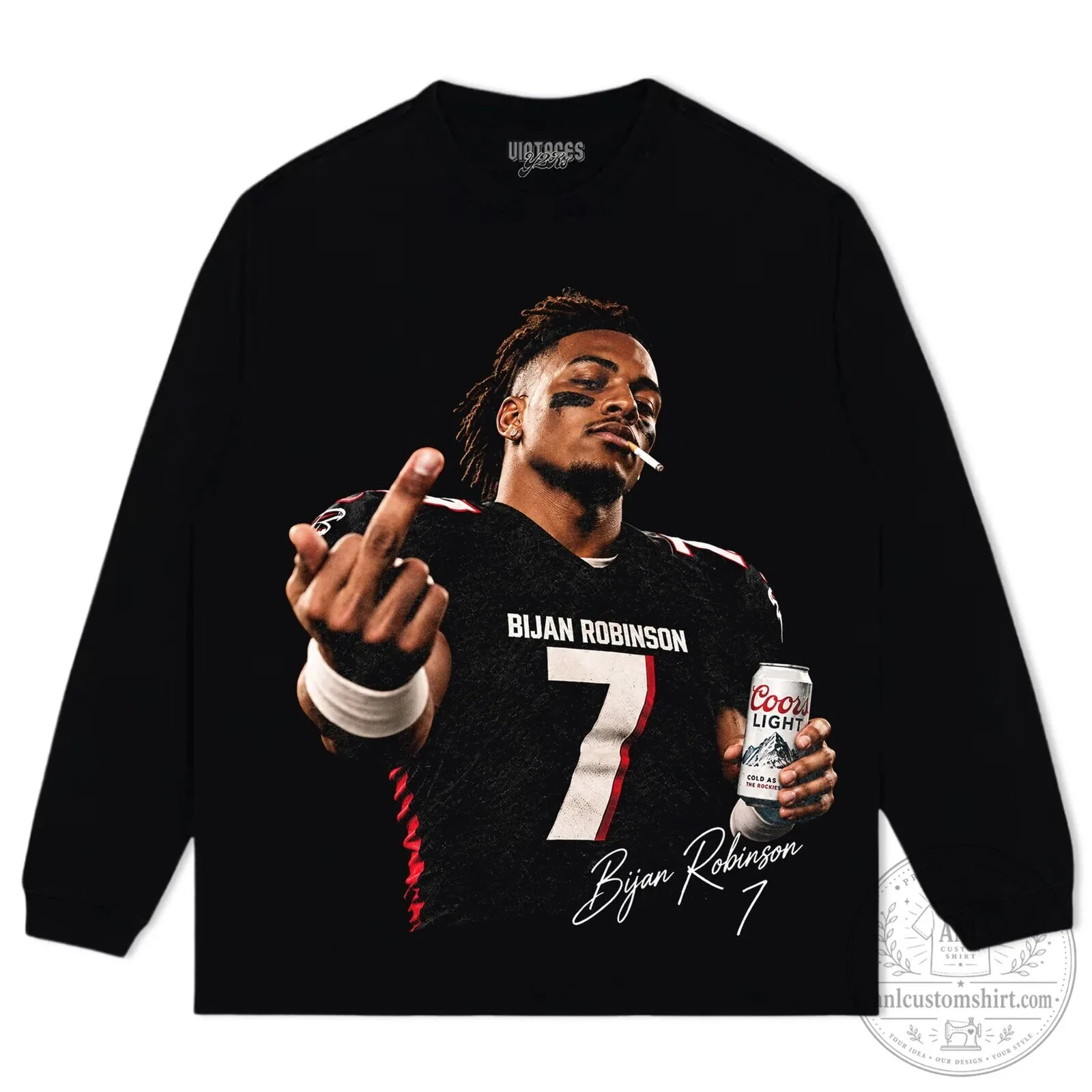 Bijan Robinson Football Player Coors Light Black Graphic T-Shirt 15 Bijan Robinson Football Player Coors Light Black Graphic T-Shirt