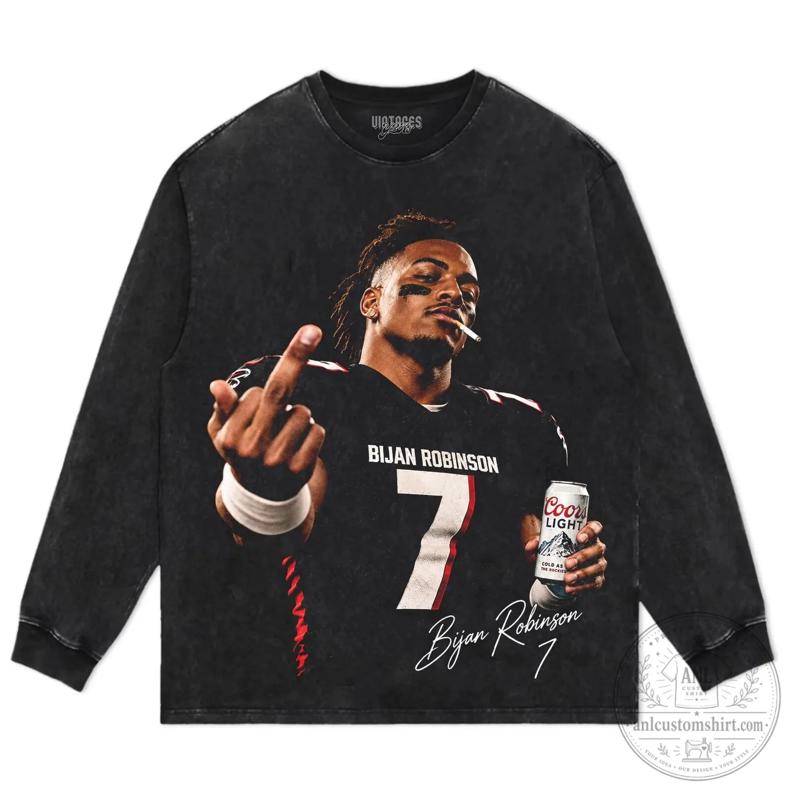 Bijan Robinson Football Player Coors Light Black Graphic T-Shirt 16 Bijan Robinson Football Player Coors Light Black Graphic T-Shirt
