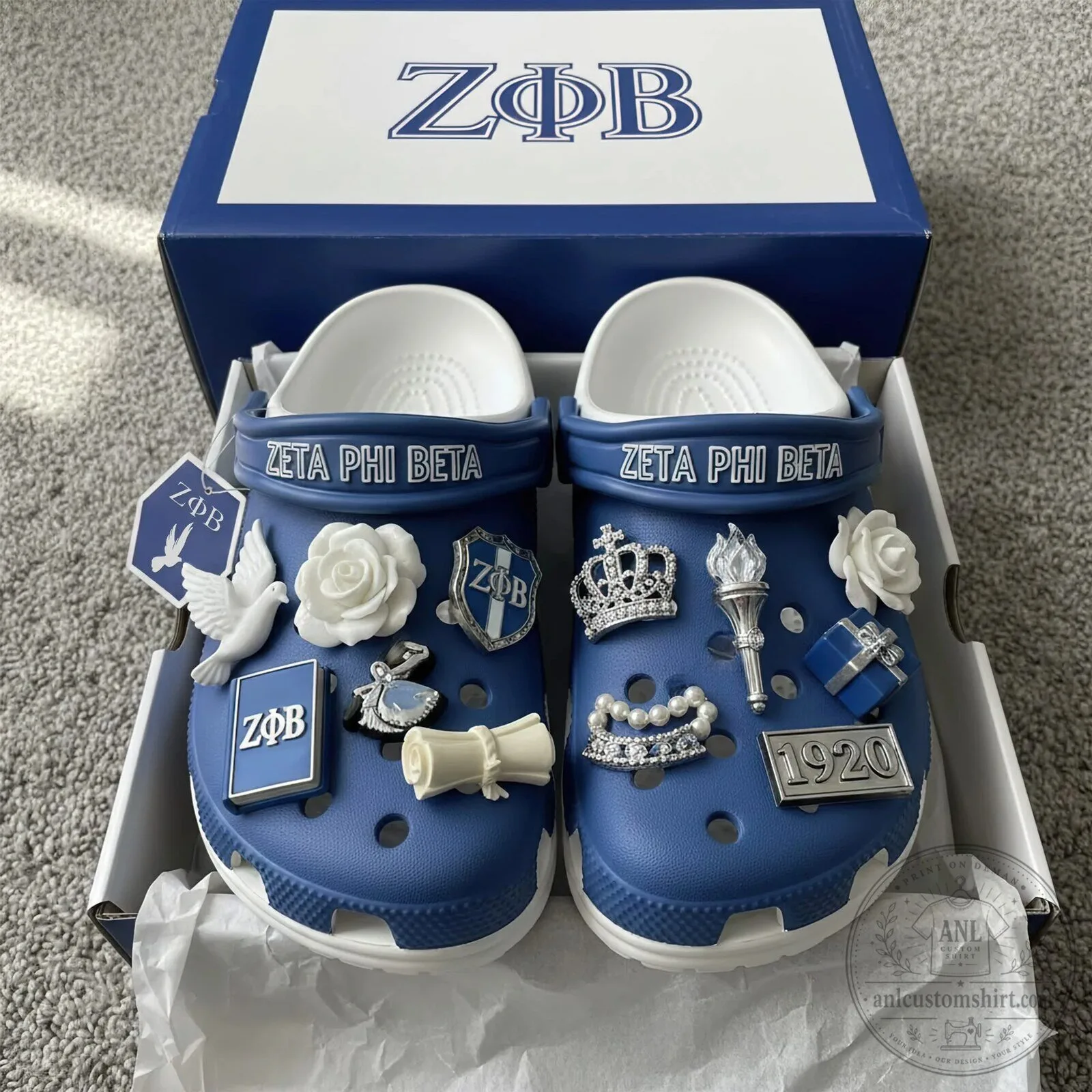 Zeta Phi Beta Sorority Royal Blue Clog Shoes with Charms