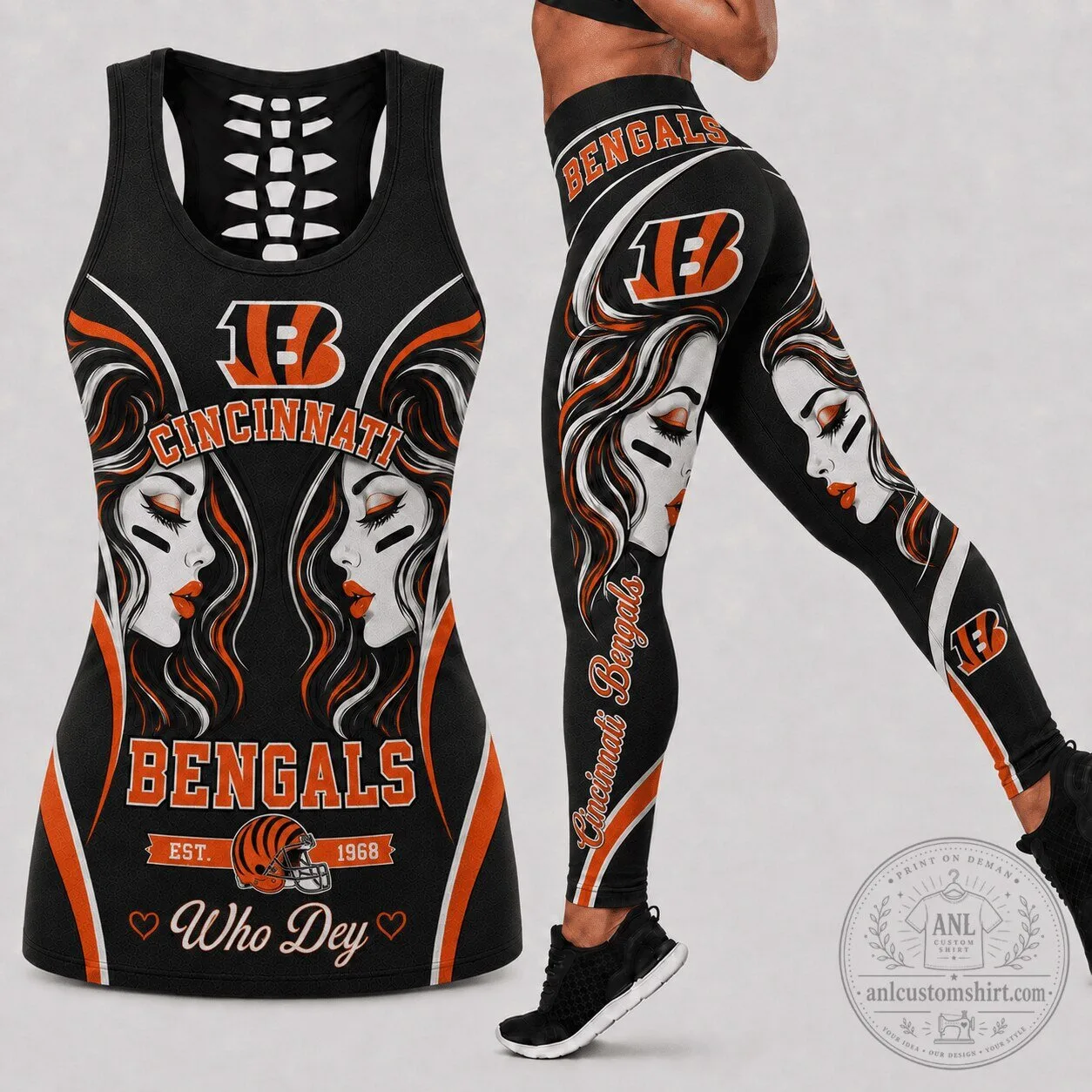Cincinnati Bengals Football Team Women's Black Tank Top and Leggings Set
