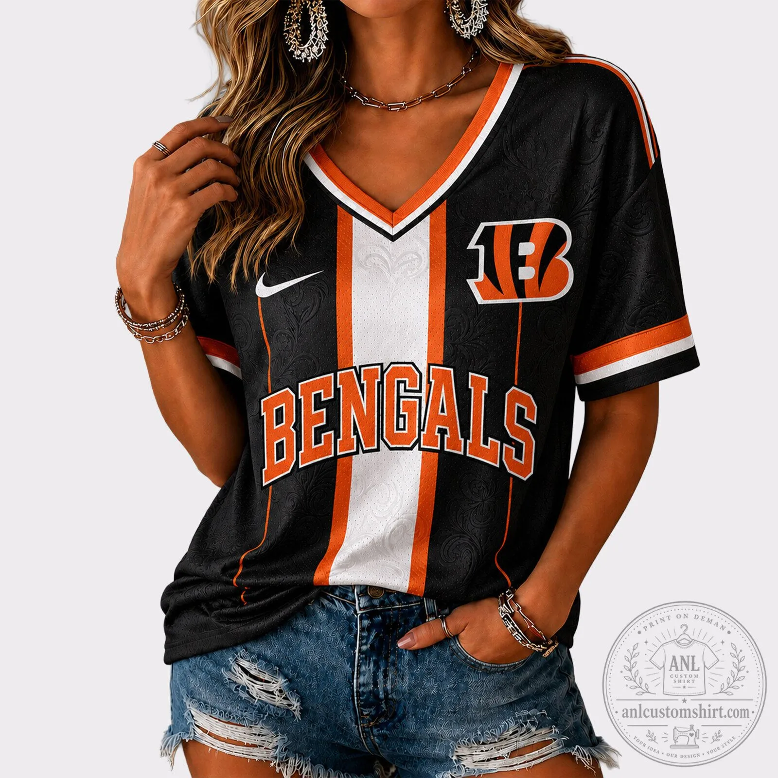 Cincinnati Bengals Black and Orange Striped Football Jersey