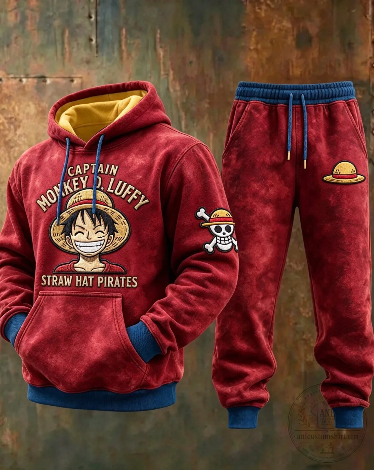 Monkey D. Luffy Straw Hat Pirates Captain Red Hoodie and Sweatpants Set