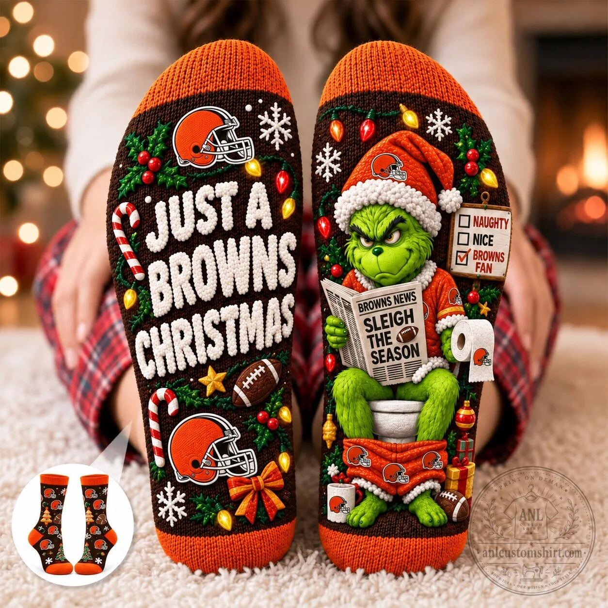 Cleveland Browns Football Team Grinch Just A Browns Christmas Socks