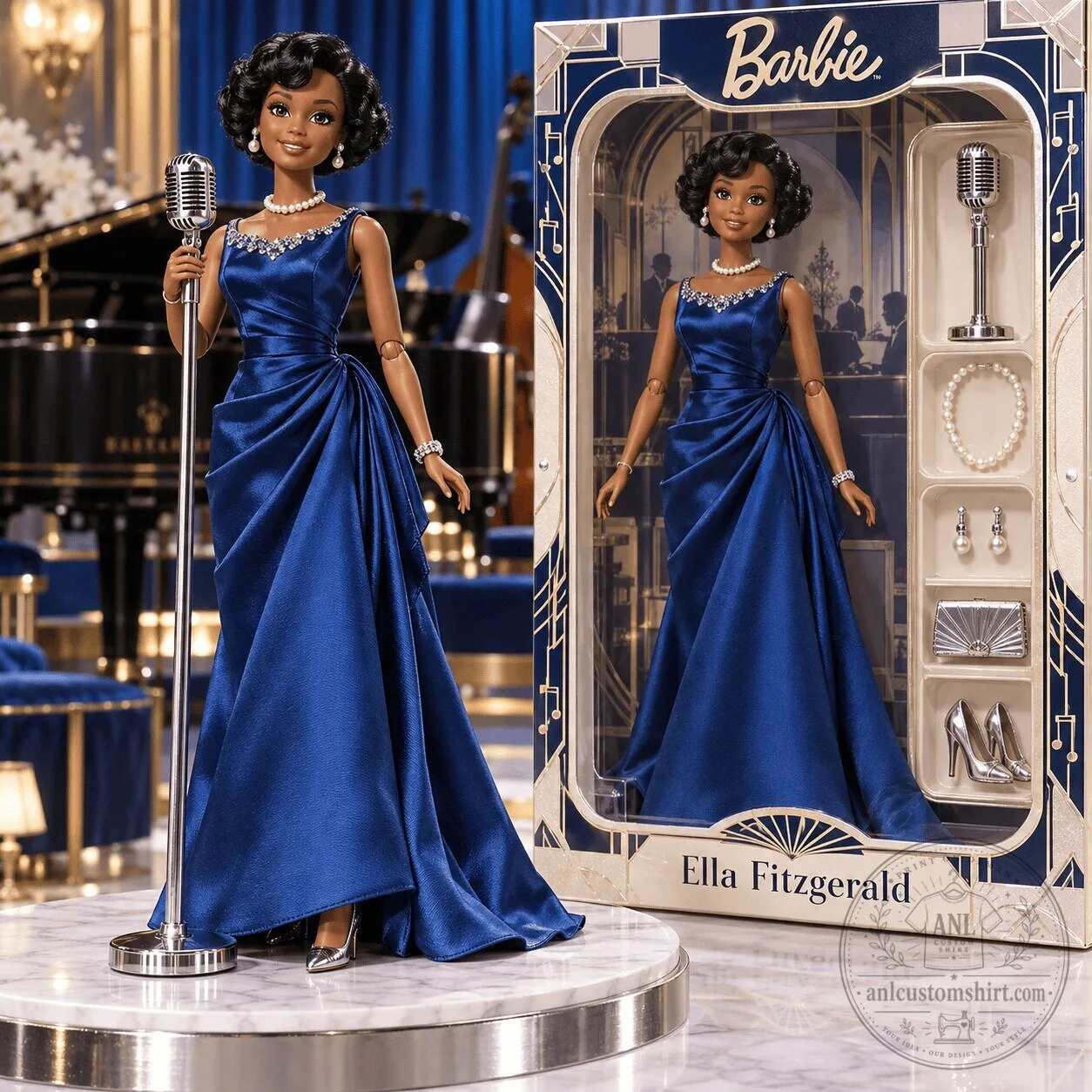 Ella Fitzgerald Barbie Doll with Microphone Stand and Accessories